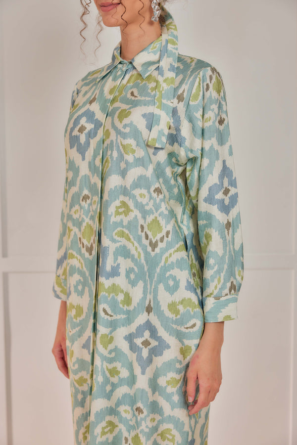 Cotton-Linen Printed Dress - Olive Drift