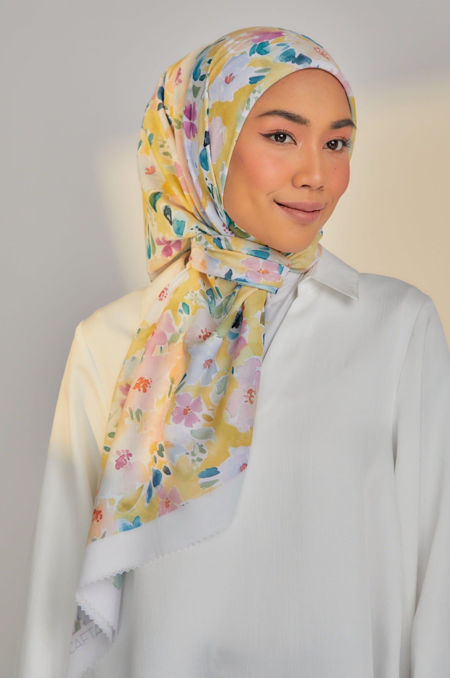 Blooming Tiffany/Citrus Dwi-tone Cotton Voile Scarves Caftanist