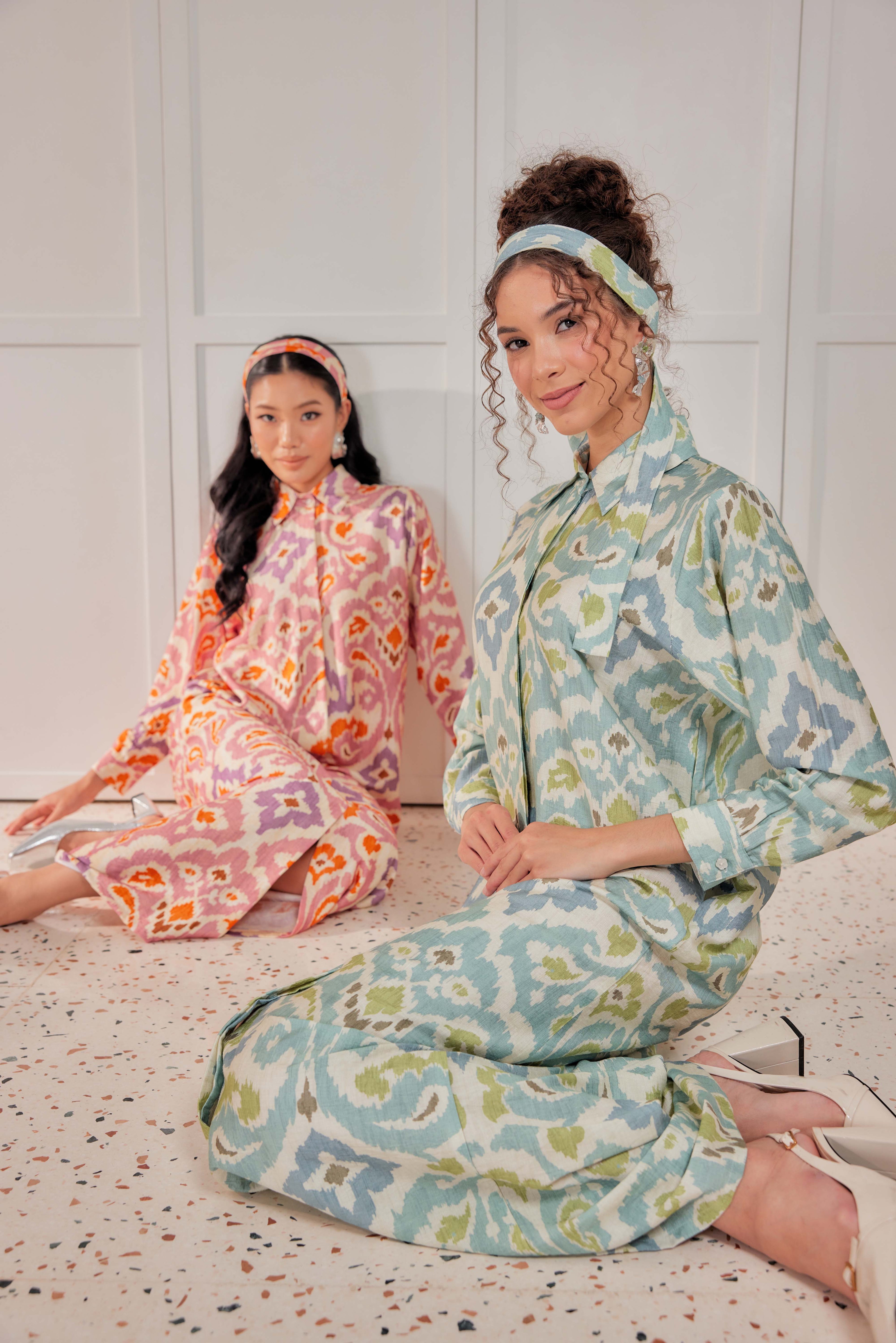 Cotton-Linen Printed Dress - Olive Drift