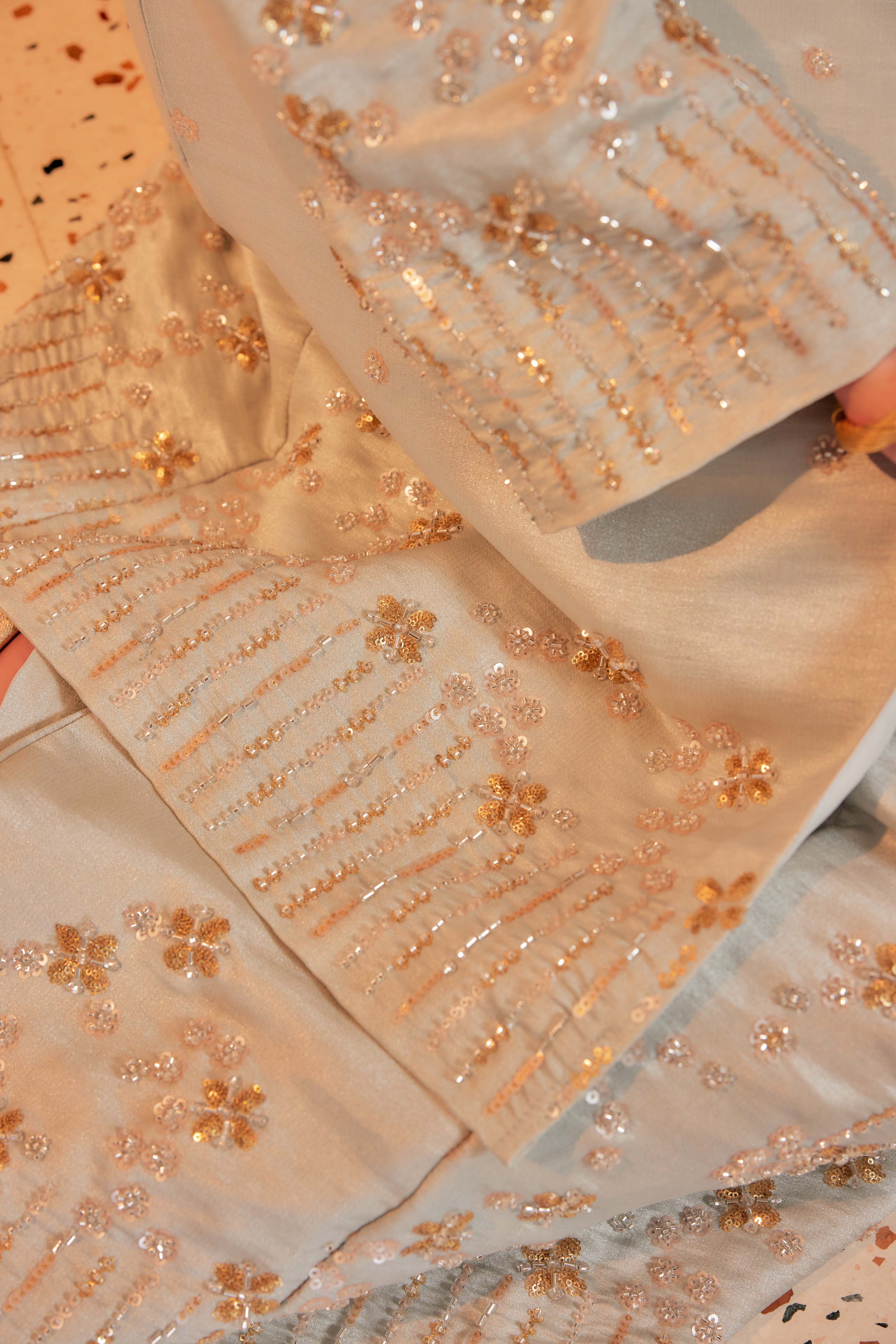 Periwinkle Mint - Bidasari Beaded Bunga Tabur Motif Kebarung (Fully Lined)