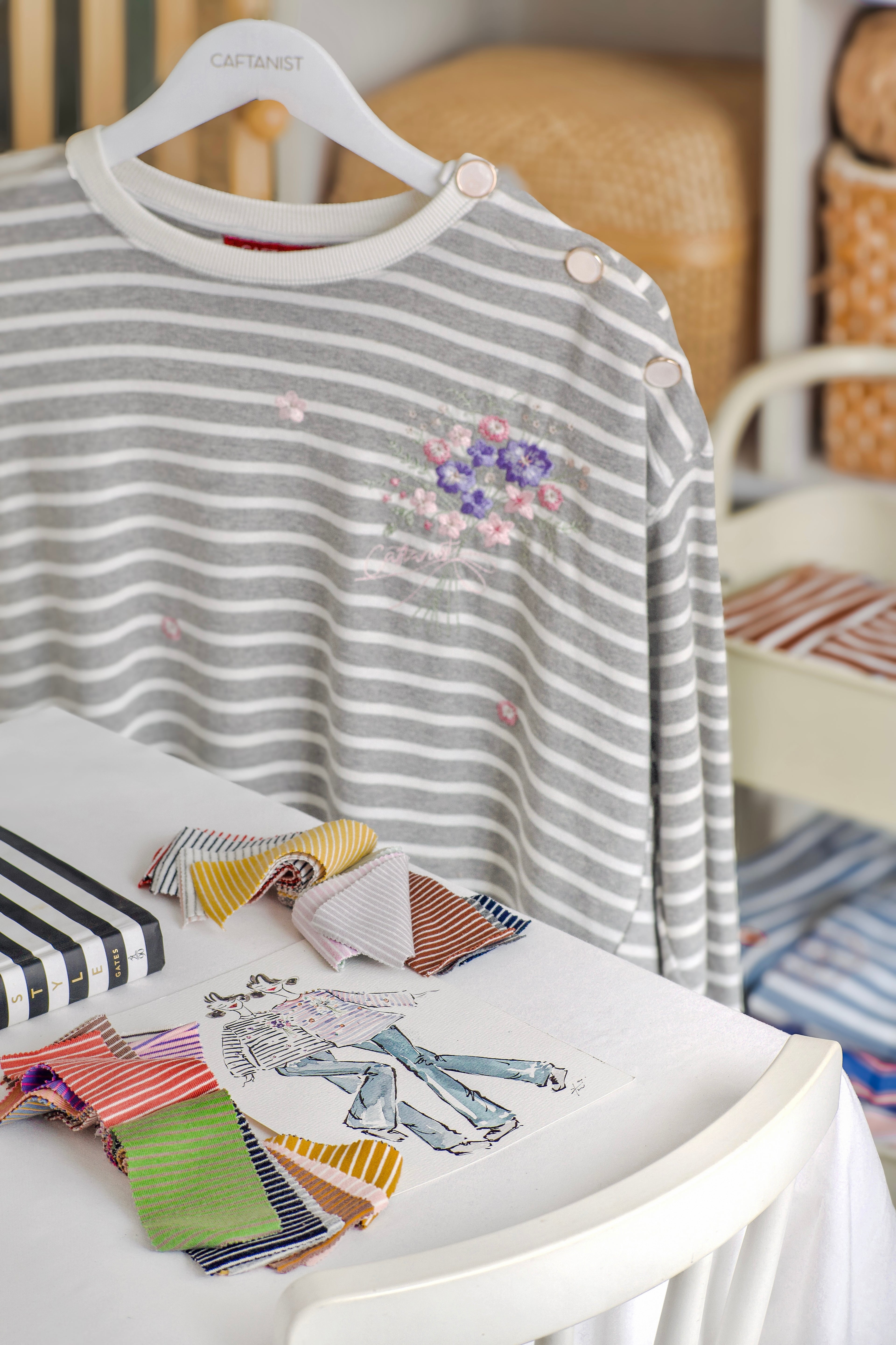 Marinière Striped Embroidered Cotton Tee - Earl Grey Cream