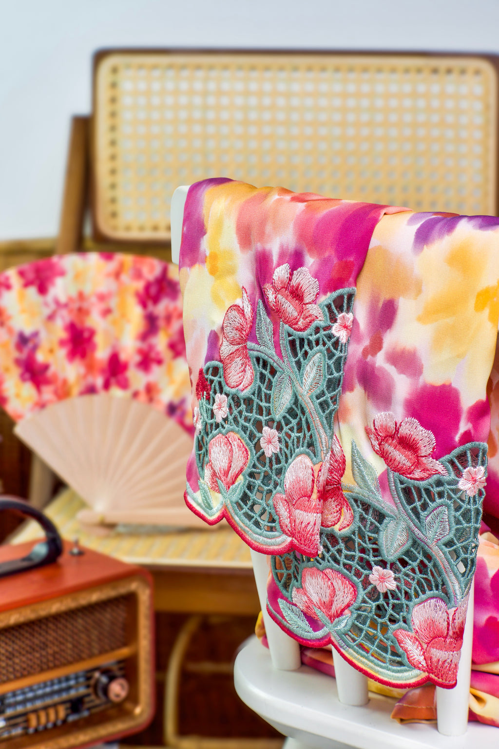 46 - Sundari Kenanga V - Kebaya Sulam Goyang Set With Matching Fan & Selendang [PREORDER]