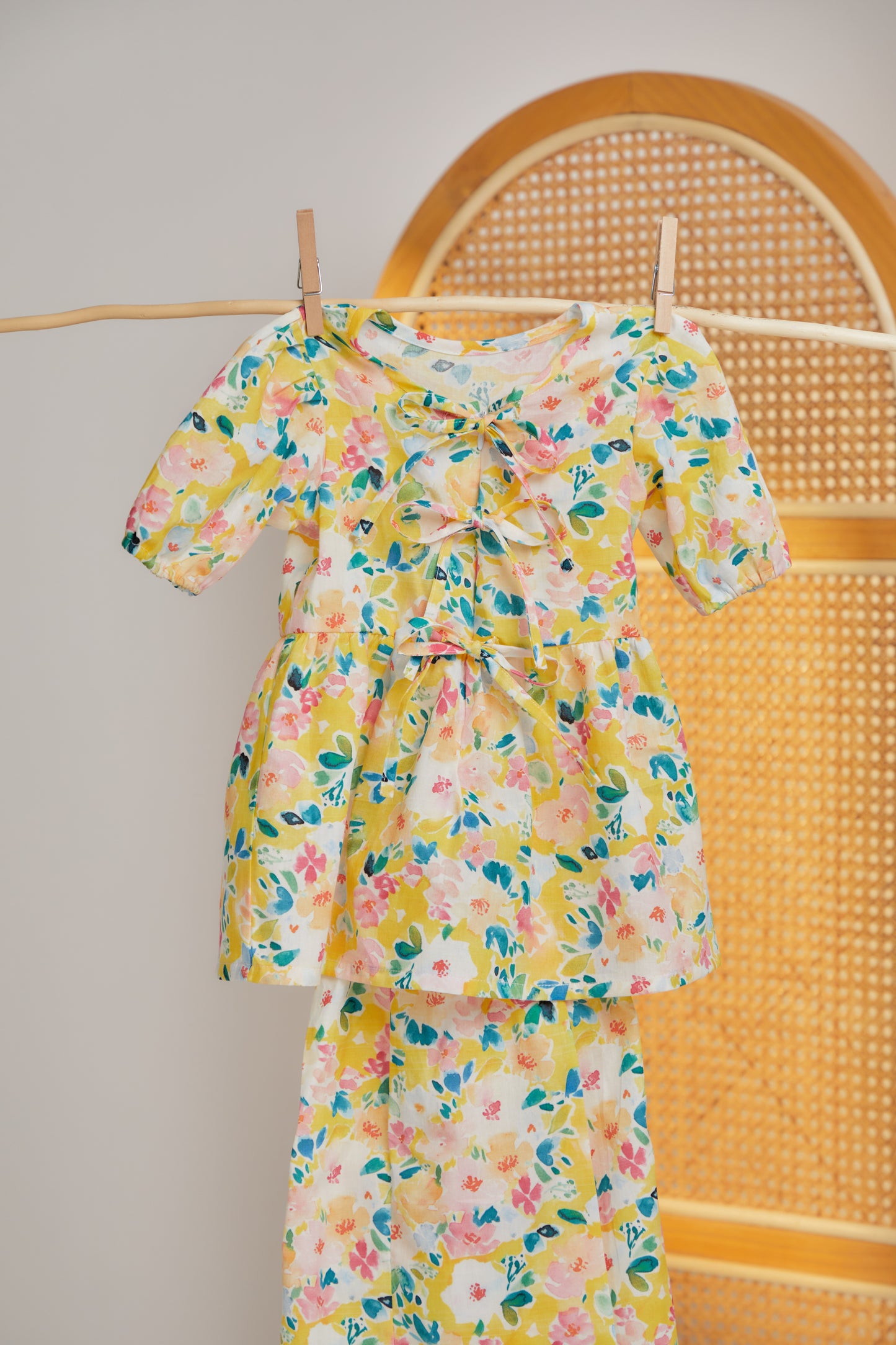 Kids - Bow Cotton Set in Blooming Citrus
