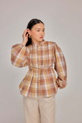 05 - Butterscotch -  Pleated Bell-Sleeved Cotton Tie Waist Top