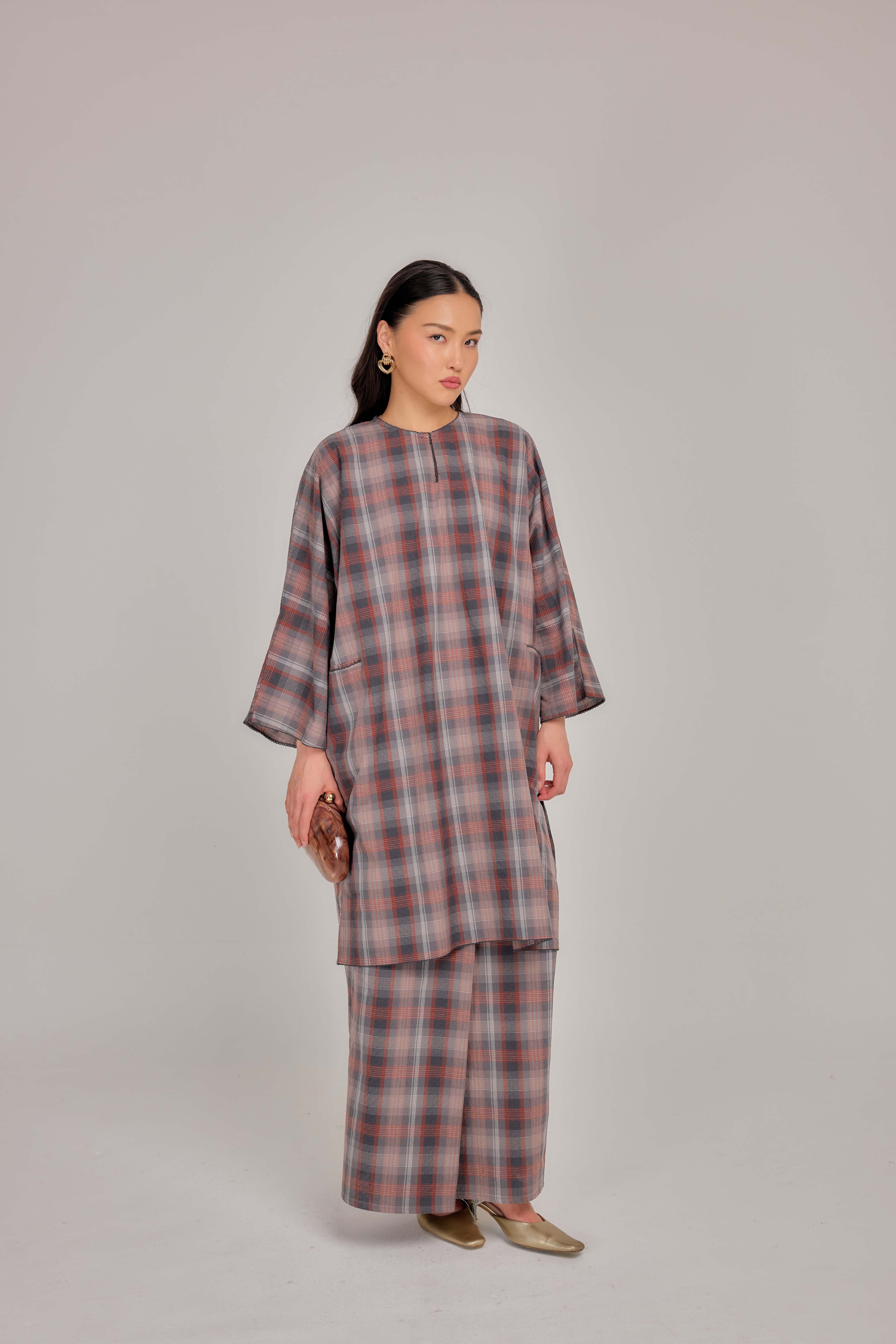 03 - Mauve Ash - Relaxed Plaid Cotton Two-Piece Set