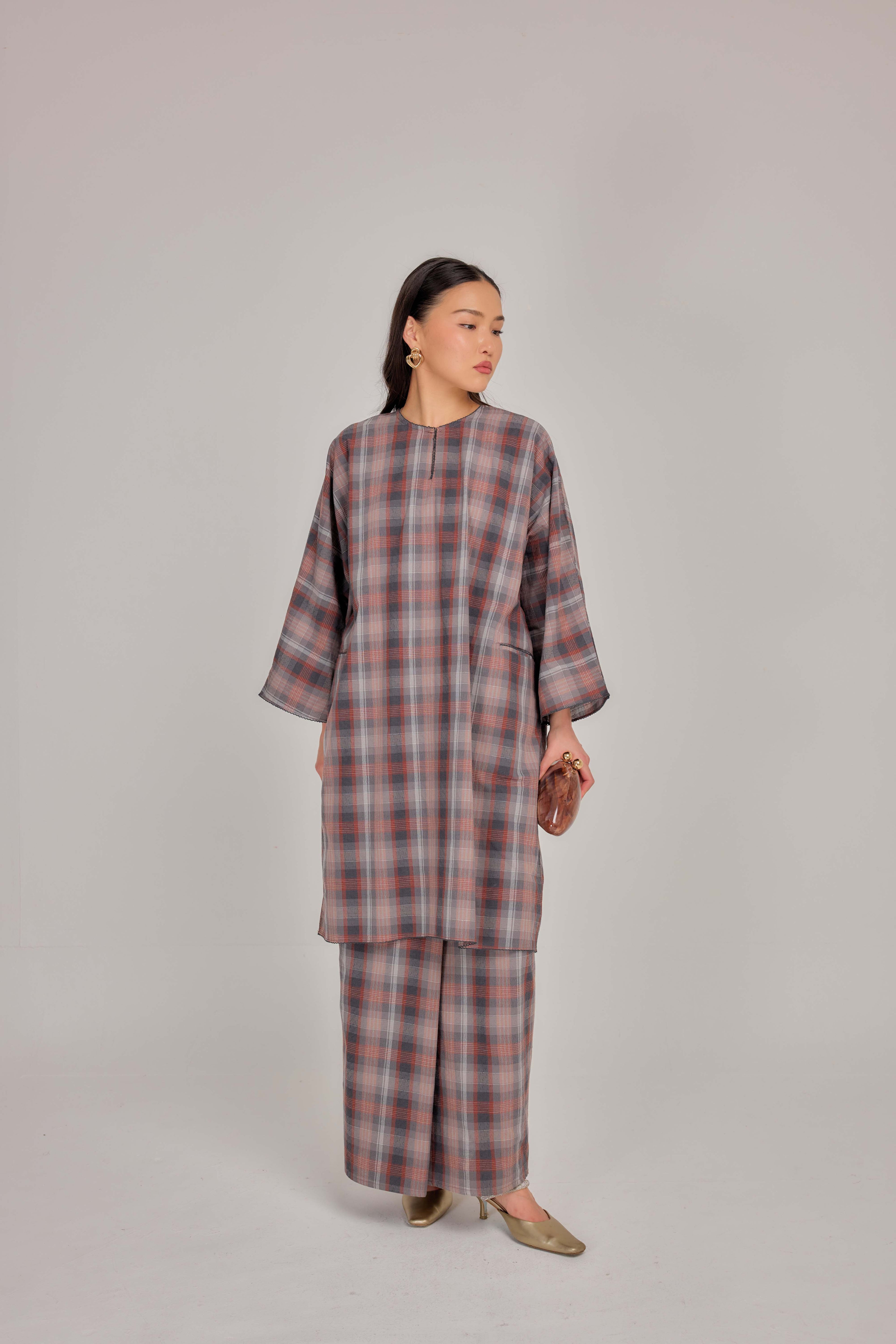 03 - Mauve Ash - Relaxed Plaid Cotton Two-Piece Set