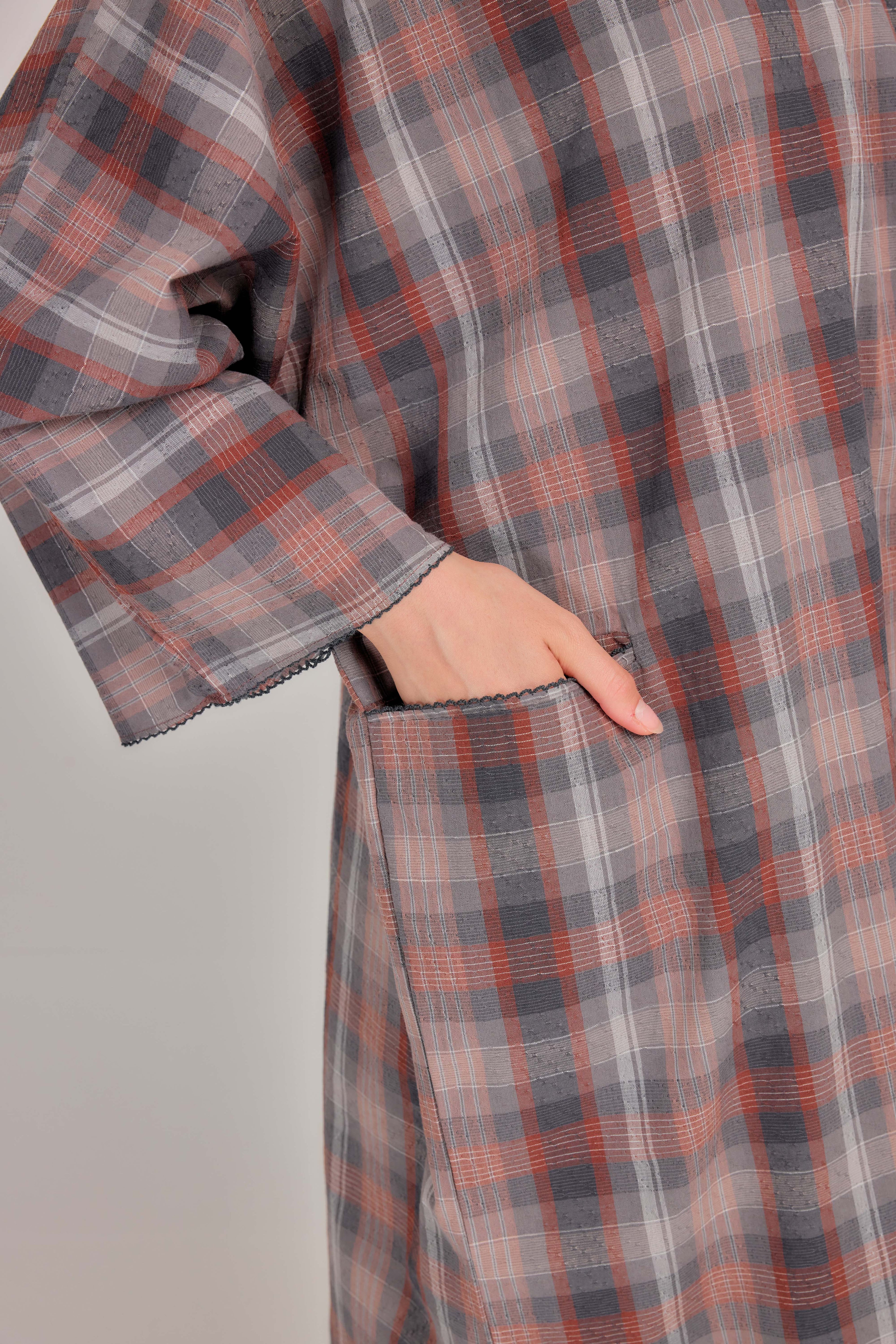 03 - Mauve Ash - Relaxed Plaid Cotton Two-Piece Set