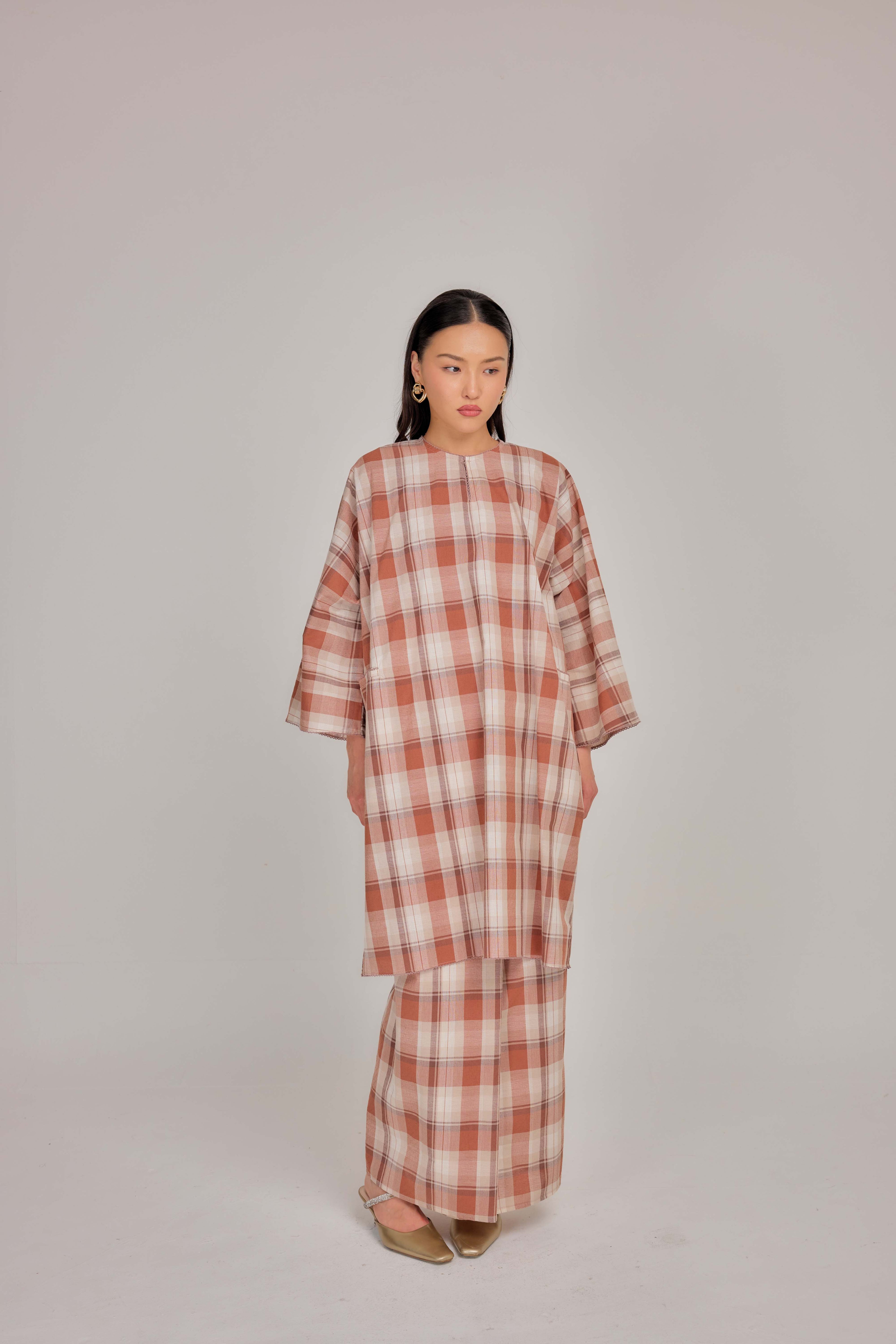 06 - Clay Blush -  Relaxed Plaid Cotton Two-Piece Set