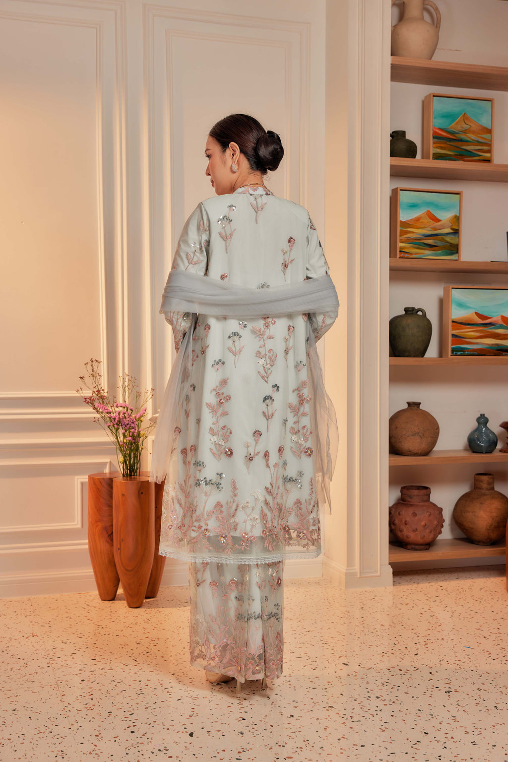 Serene Teal - Dian Embellished Kebarung with Embroidery Lace Trim (Full Lining)