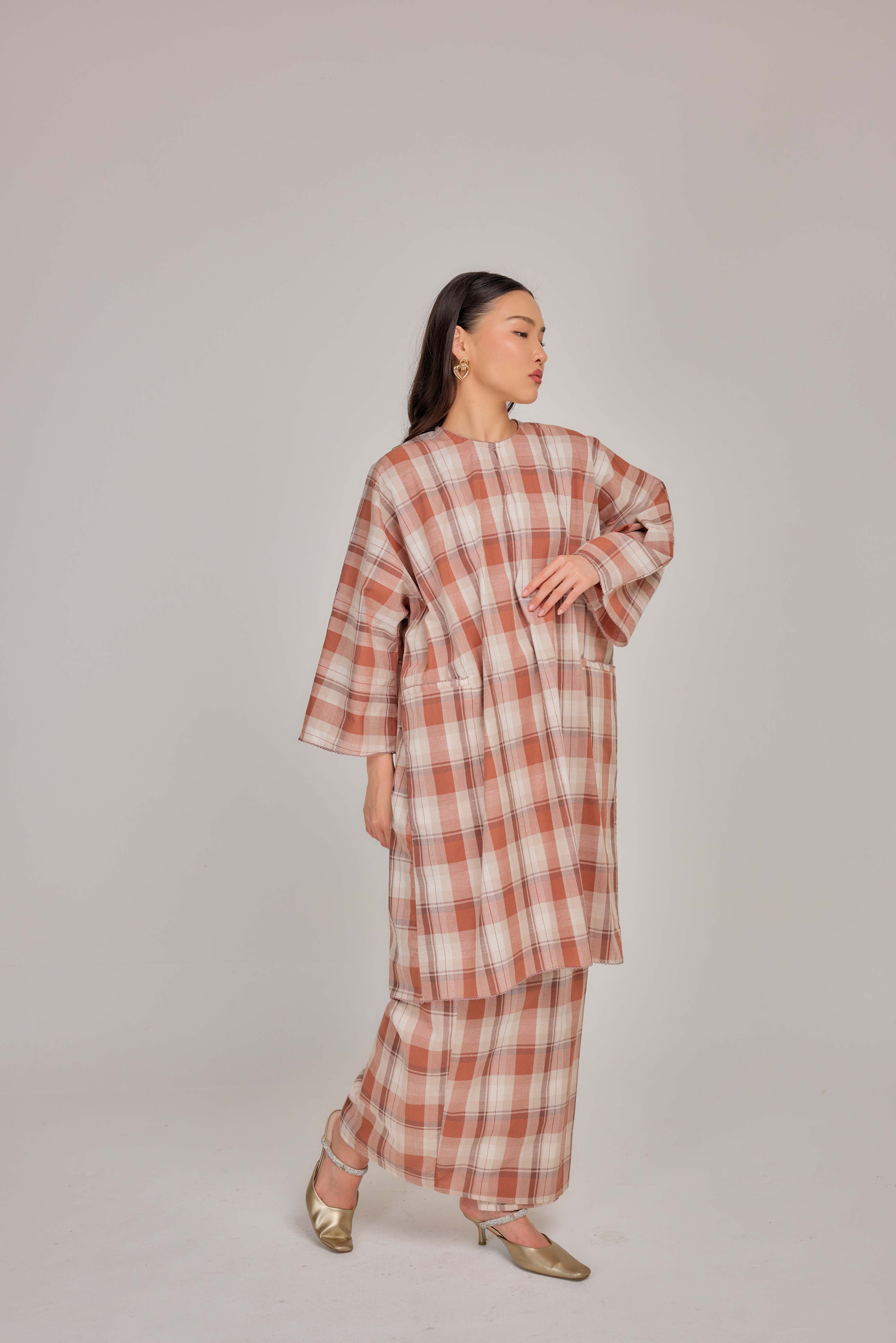 06 - Clay Blush -  Relaxed Plaid Cotton Two-Piece Set