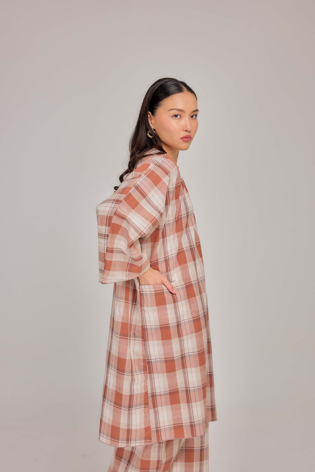 06 - Clay Blush -  Relaxed Plaid Cotton Two-Piece Set