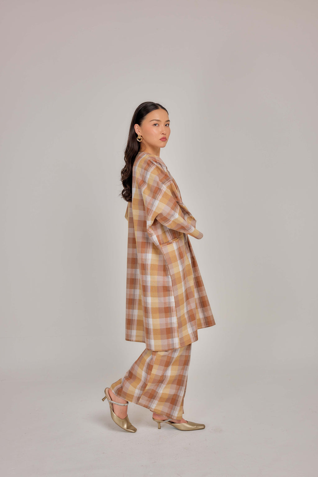 05 - Butterscotch - Relaxed Plaid Cotton Two-Piece Set
