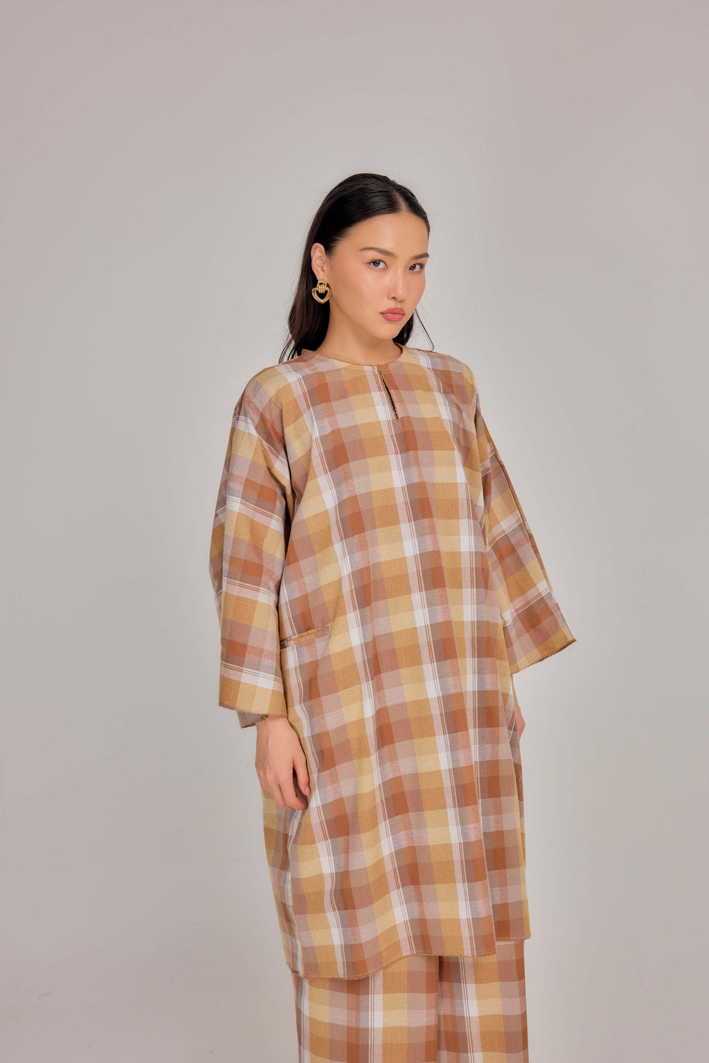 05 - Butterscotch - Relaxed Plaid Cotton Two-Piece Set