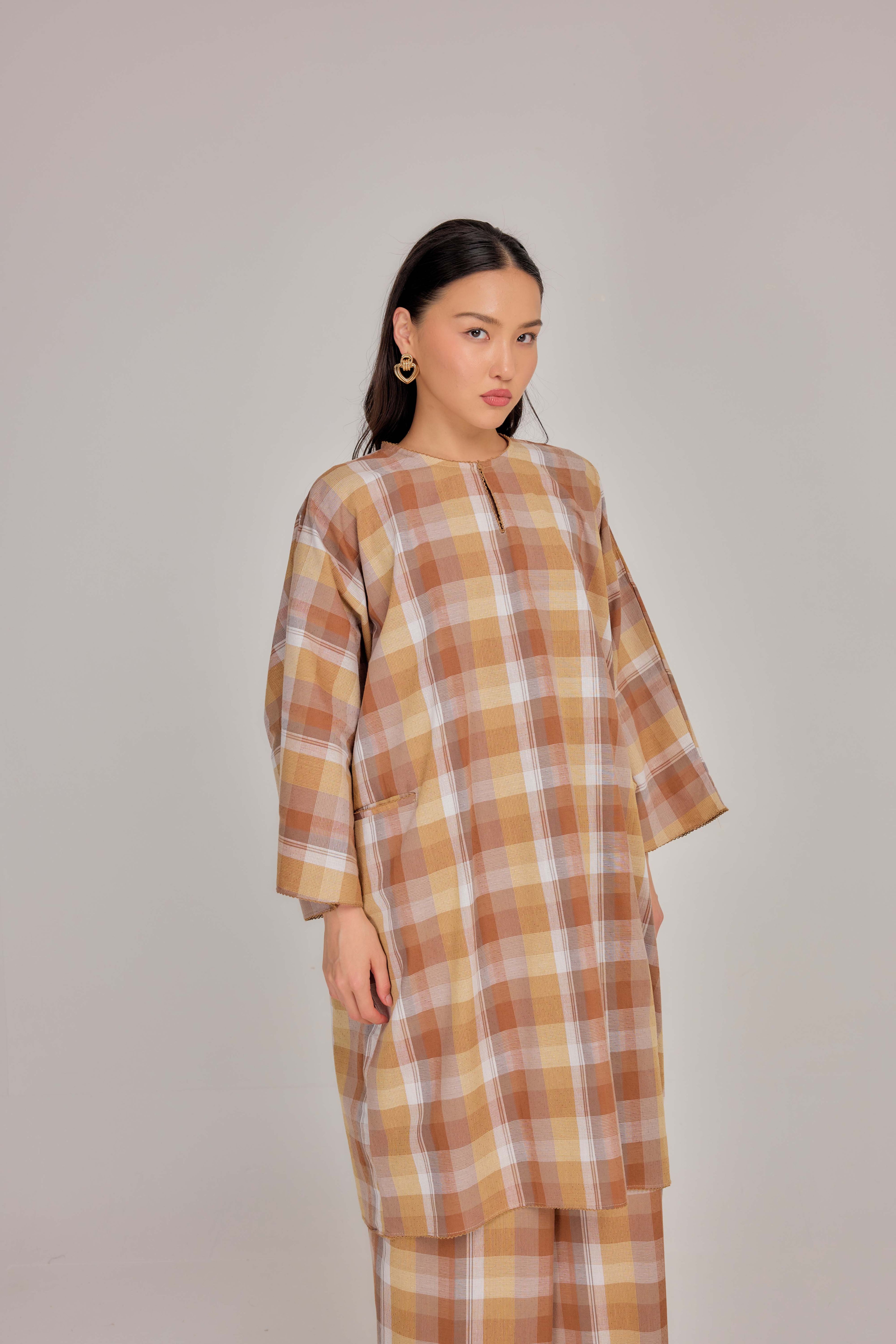 05 - Butterscotch - Relaxed Plaid Cotton Two-Piece Set