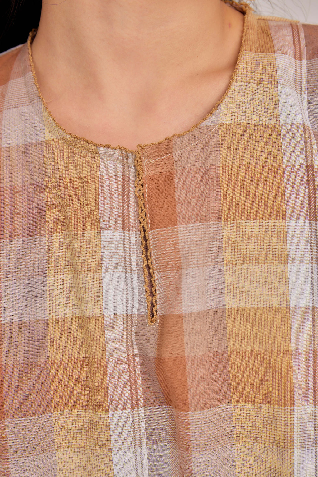 05 - Butterscotch - Relaxed Plaid Cotton Two-Piece Set