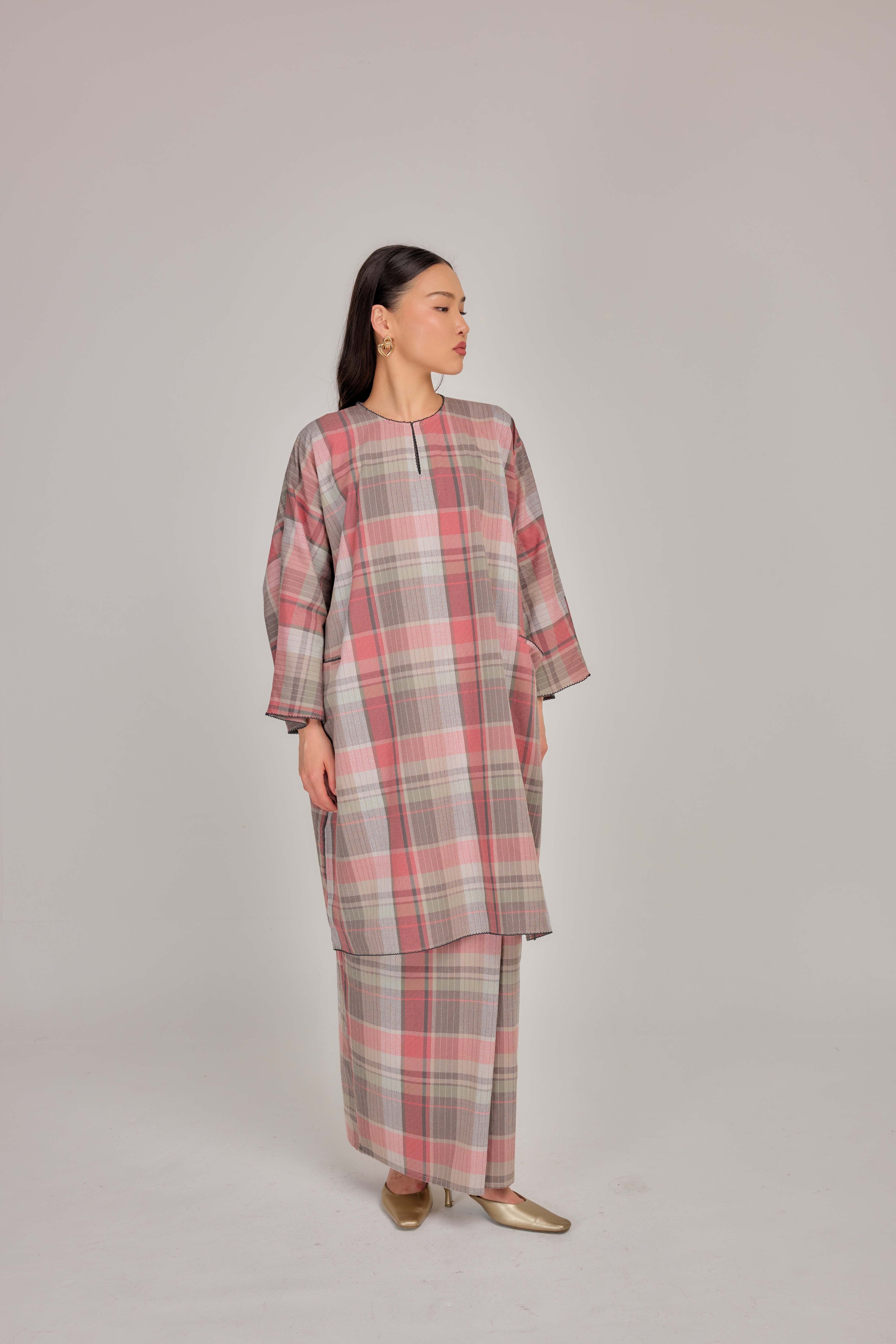 04 - Rosy Oat - Relaxed Plaid Cotton Two-Piece Set