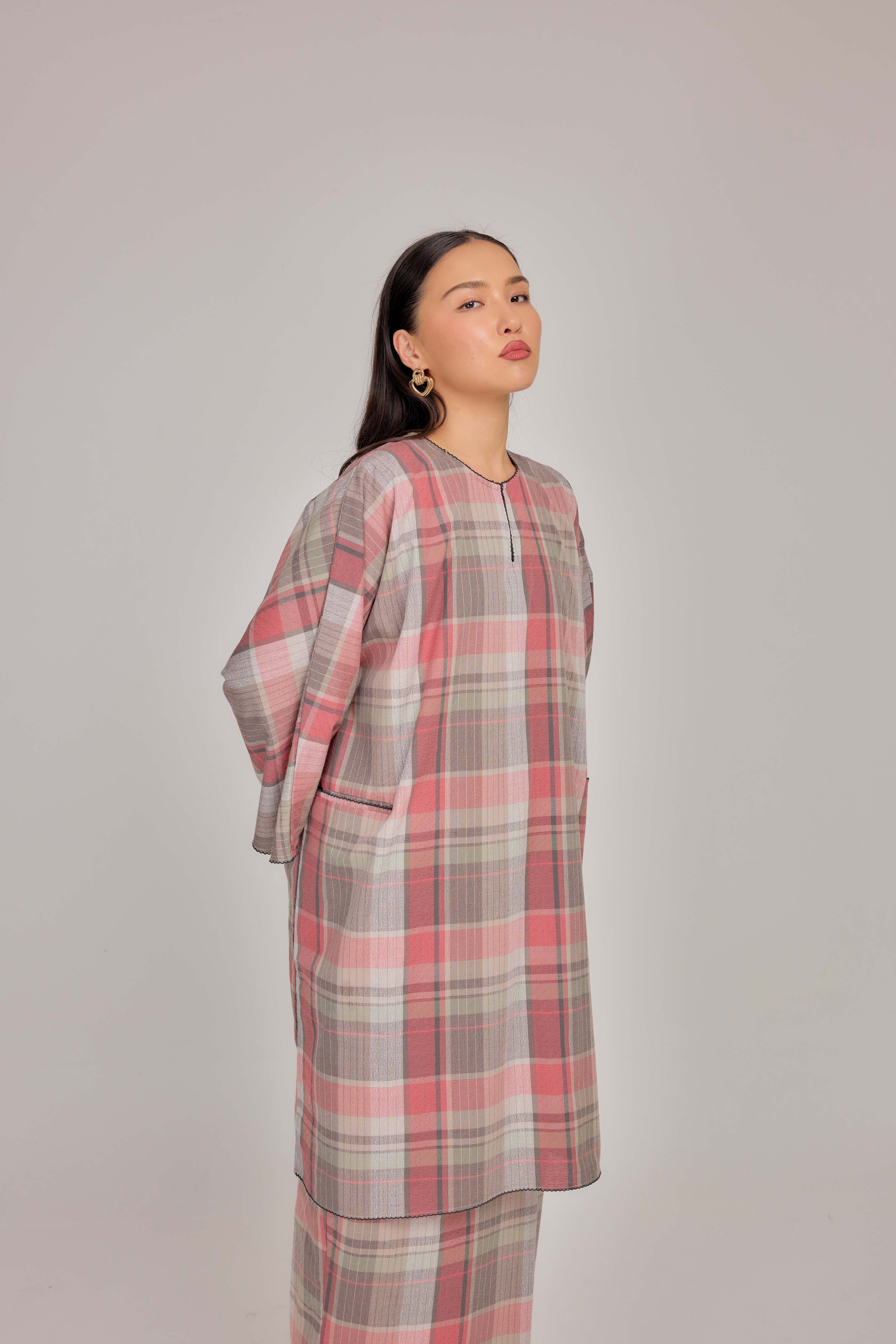 04 - Rosy Oat - Relaxed Plaid Cotton Two-Piece Set