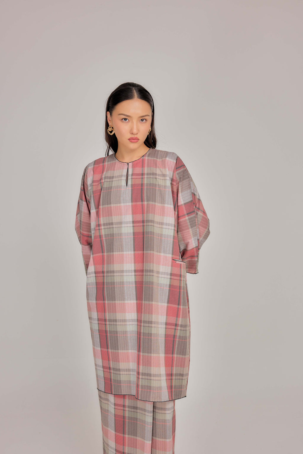 04 - Rosy Oat - Relaxed Plaid Cotton Two-Piece Set