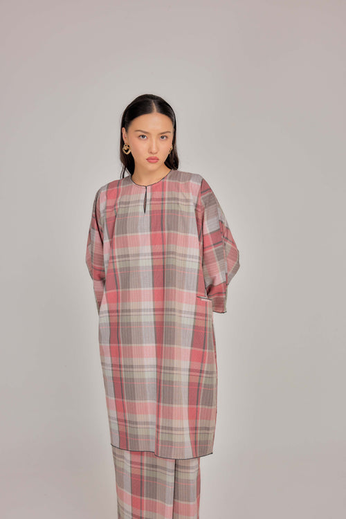 04 - Rosy Oat - Relaxed Plaid Cotton Two-Piece Set