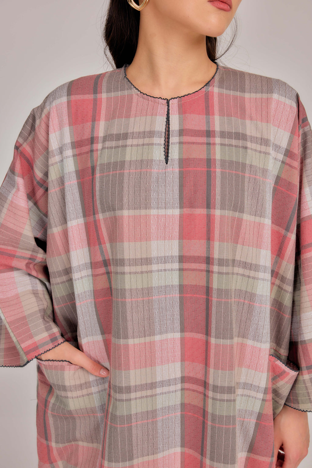 04 - Rosy Oat - Relaxed Plaid Cotton Two-Piece Set