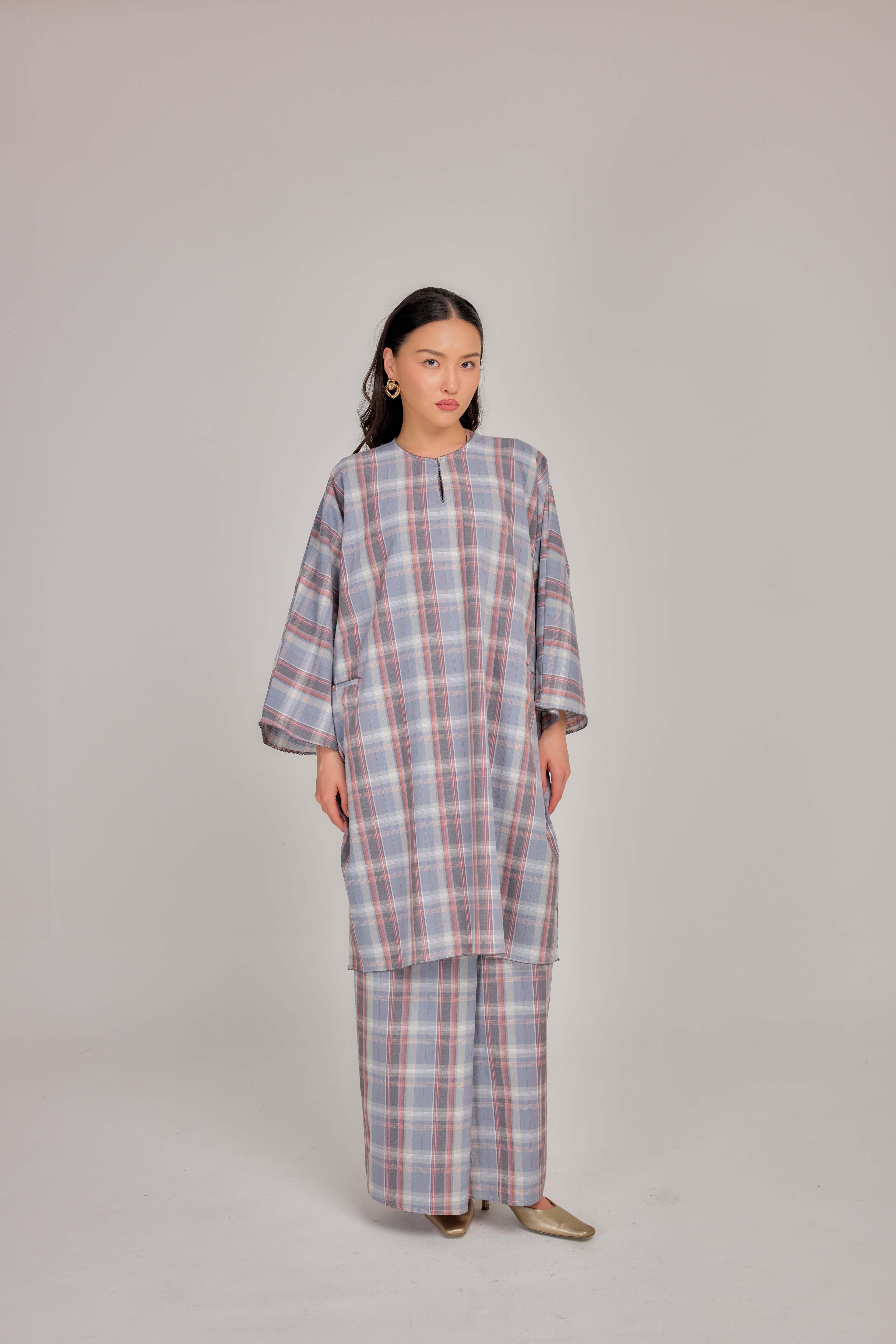 02 -  Ash Blue Rose - Relaxed Plaid Cotton Two-Piece Set