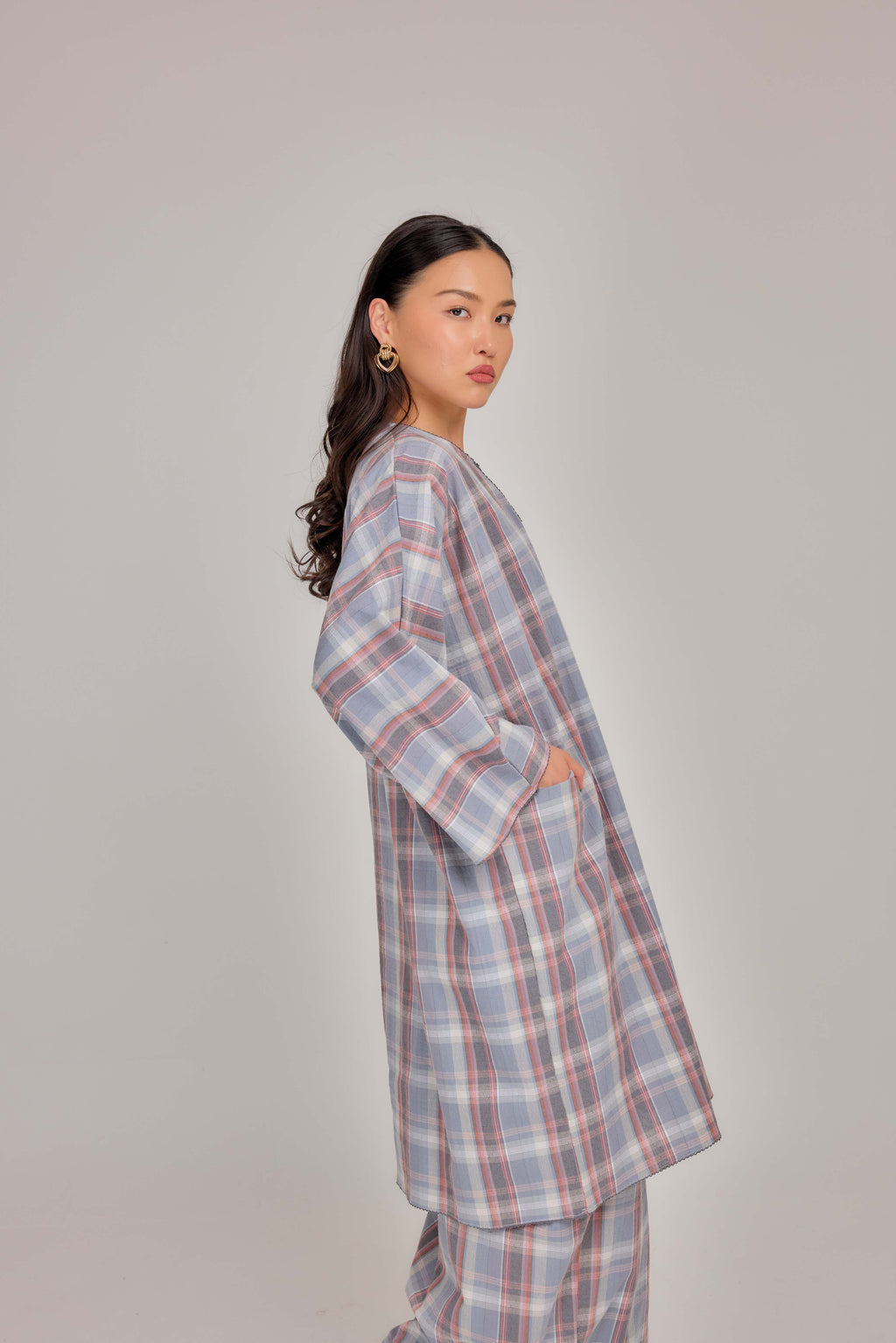02 -  Ash Blue Rose - Relaxed Plaid Cotton Two-Piece Set