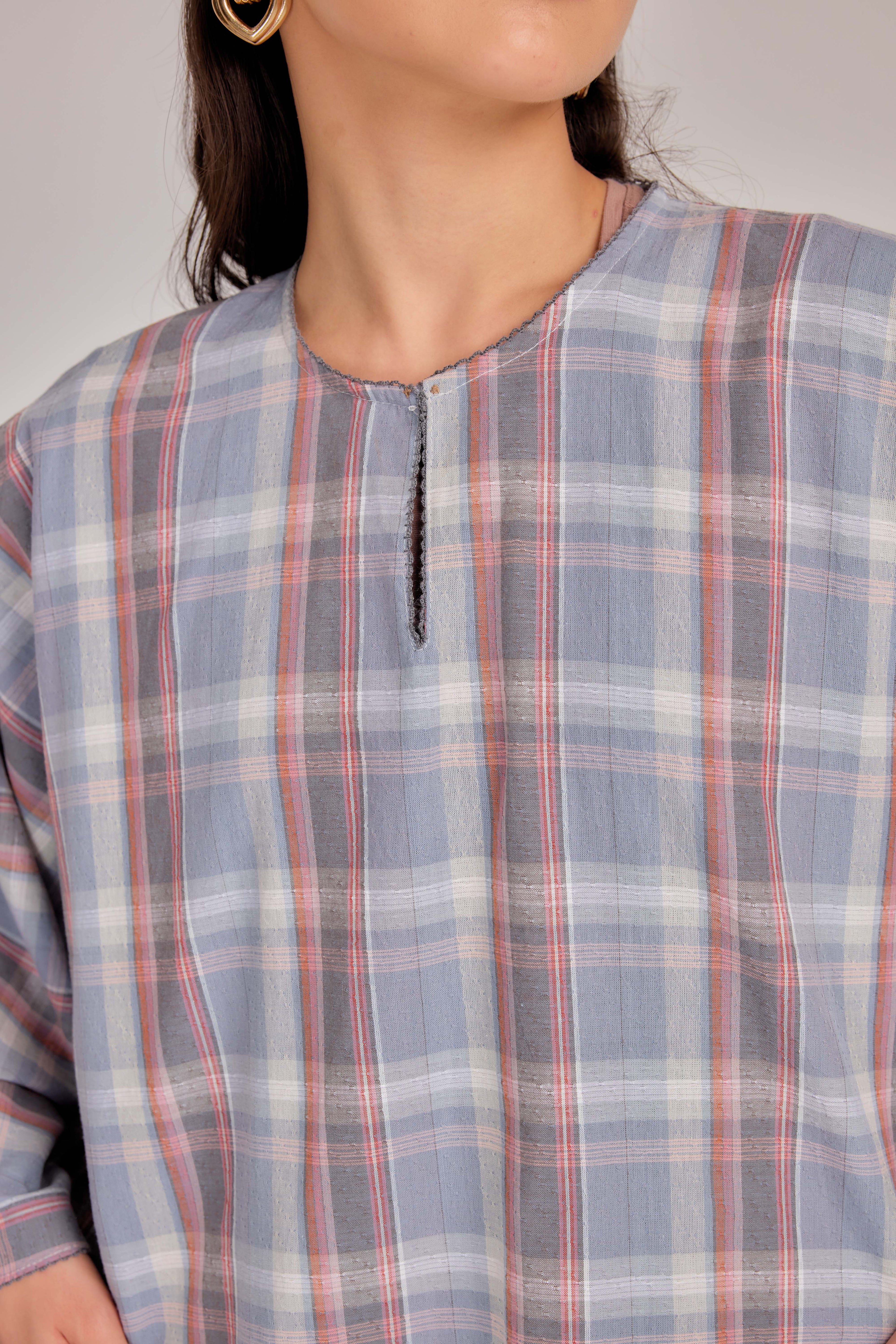 02 -  Ash Blue Rose - Relaxed Plaid Cotton Two-Piece Set