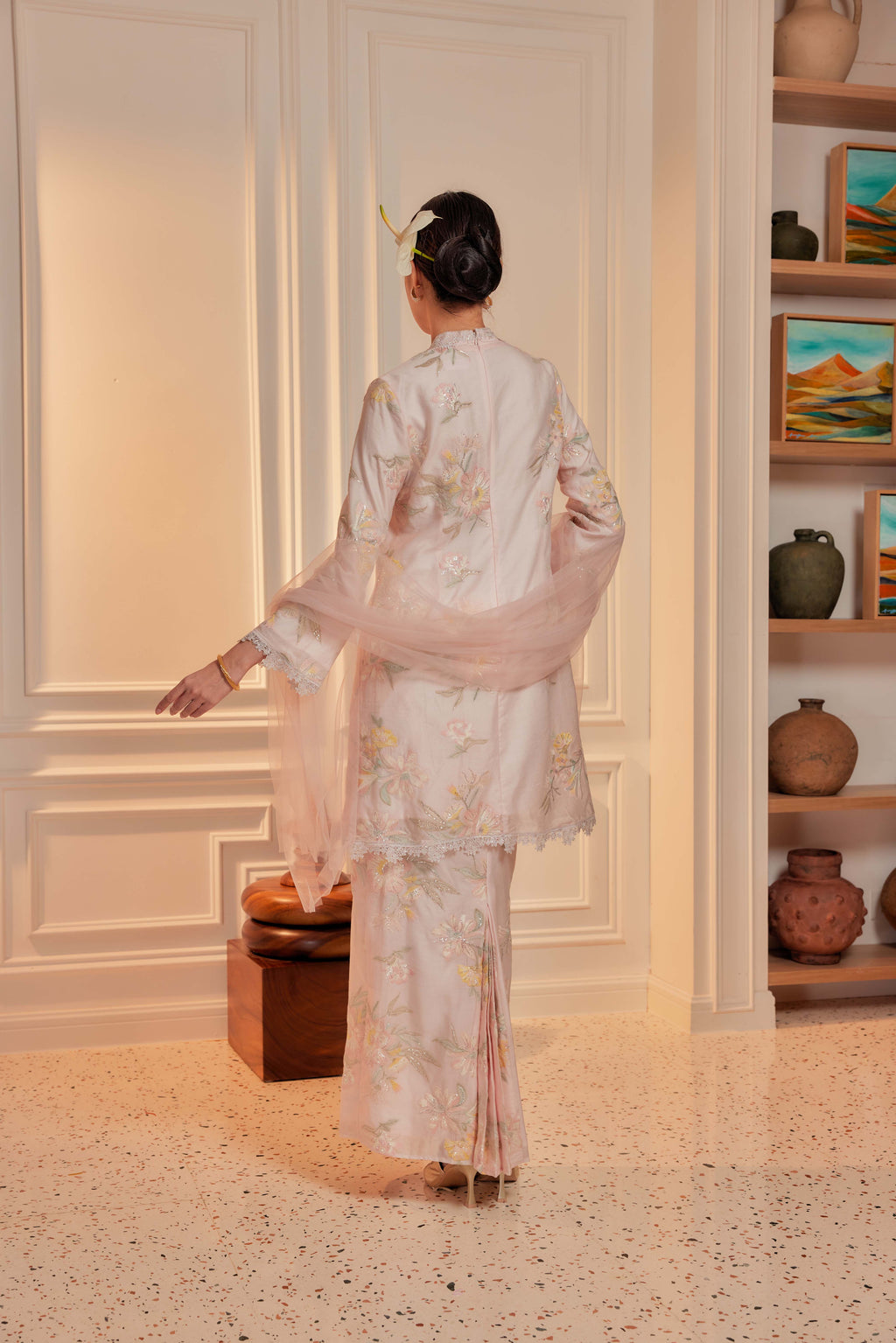 Ballerina Pink - Embun Sulam Kurung with 3-Piece Pearled Brooch Set (Fully Lined)