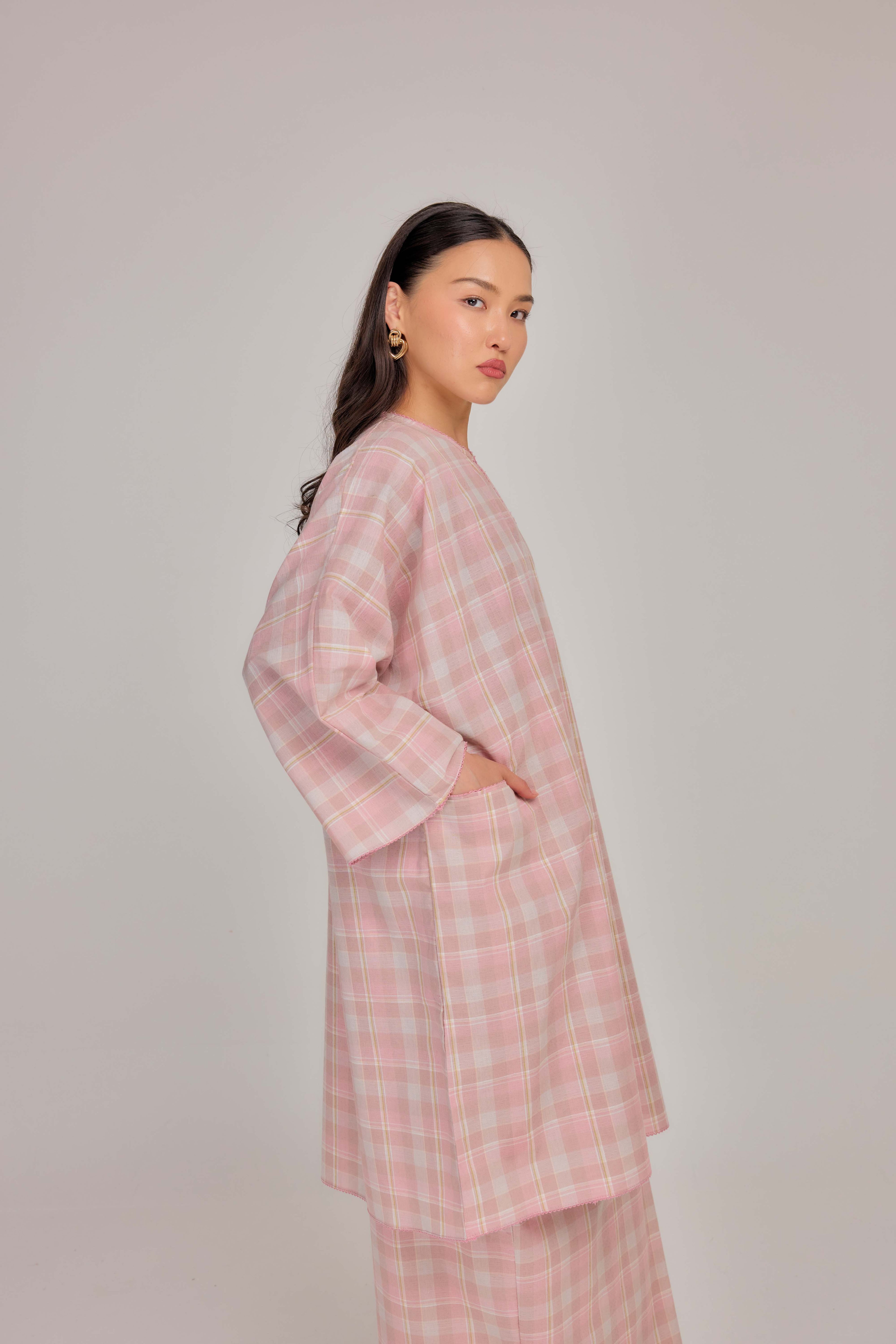 01 - Pink Nougat - Relaxed Plaid Cotton Two-Piece Set