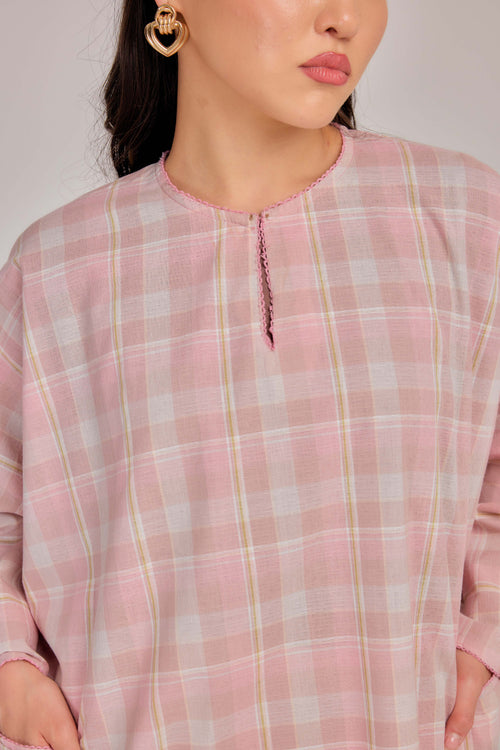 01 - Pink Nougat - Relaxed Plaid Cotton Two-Piece Set
