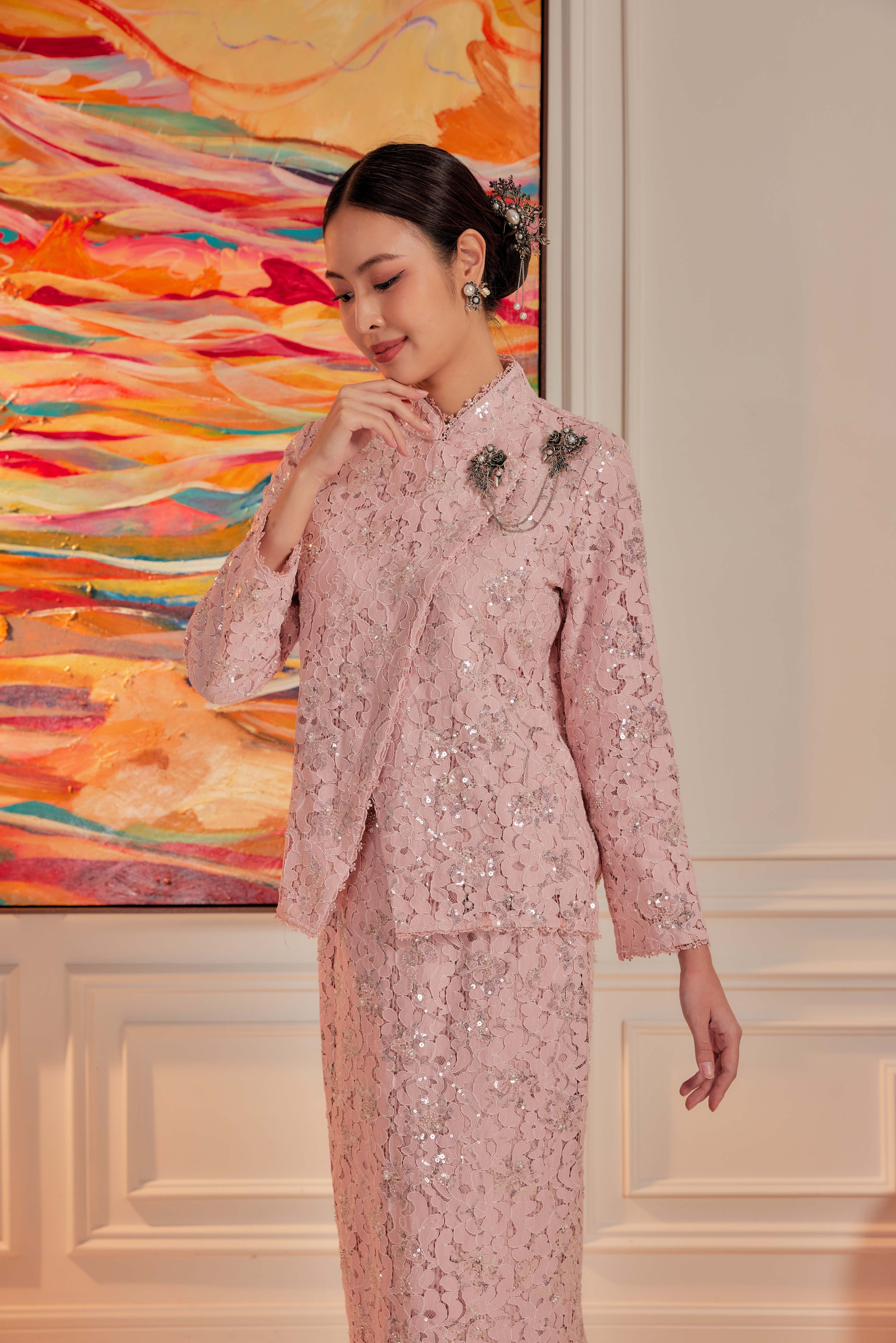 Cotton Candy - Janggan Beaded Lace Kebaya  (Fully Lined)