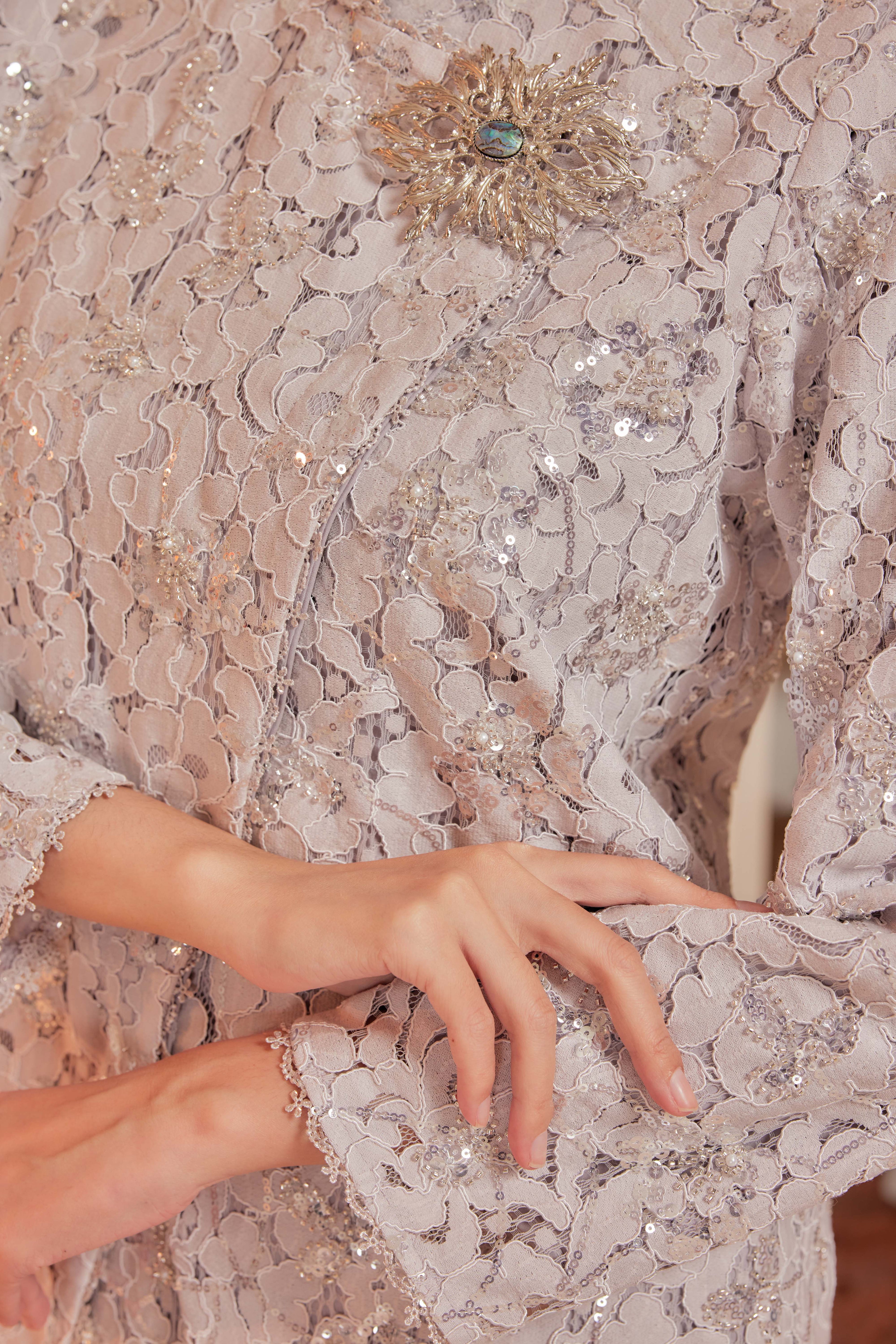 Silver Lilac - Janggan Beaded Lace Kebaya (Fully Lined)