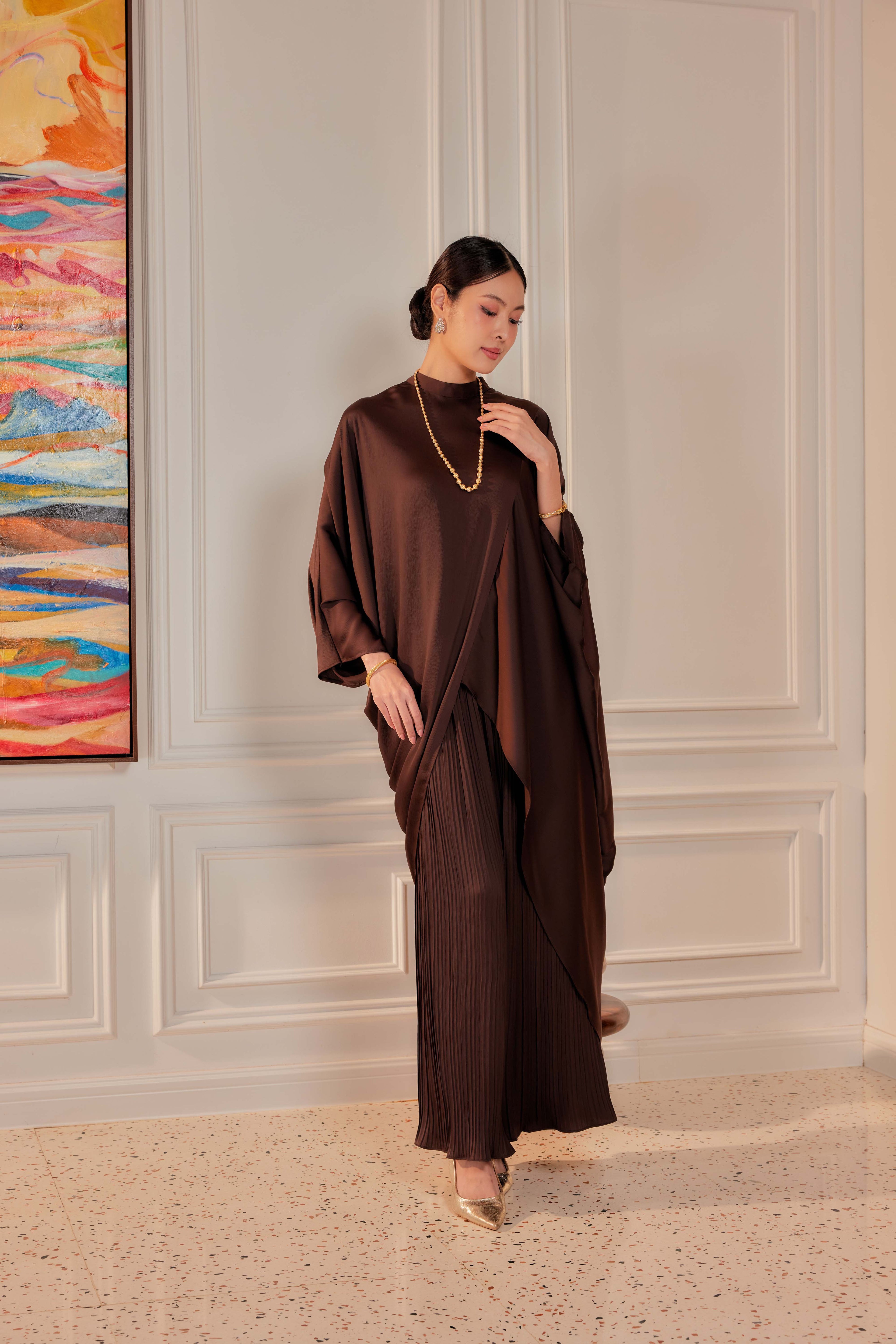 Chanela Full Sleeve Kurung with Pleated Skirt Set