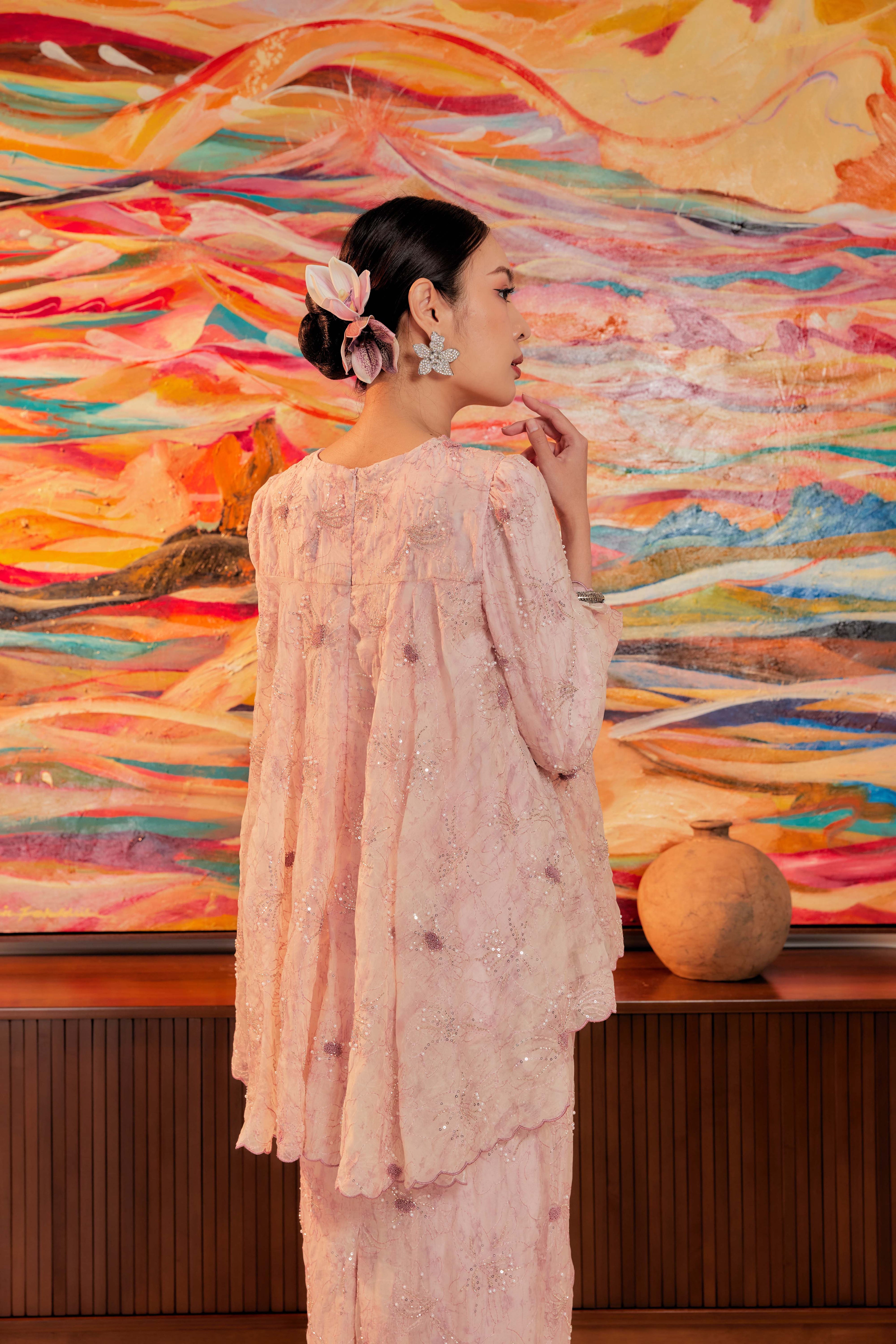 Cotton Candy - Nona Pearl Beaded Embellished Kurung (Fully Lined)