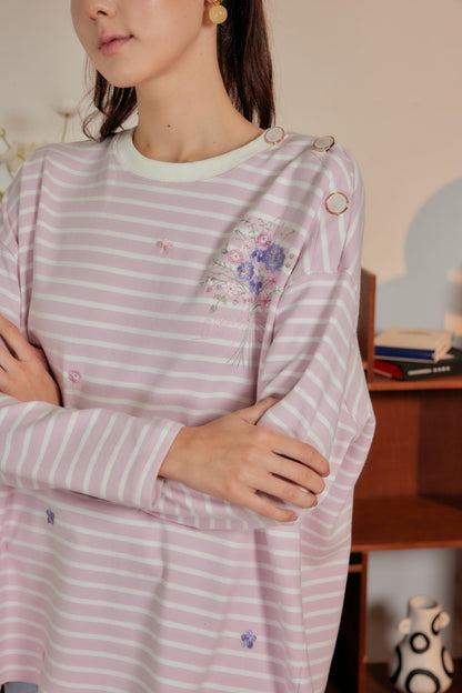 Marinière Striped Embroidered Cotton Tee - Cotton Candy