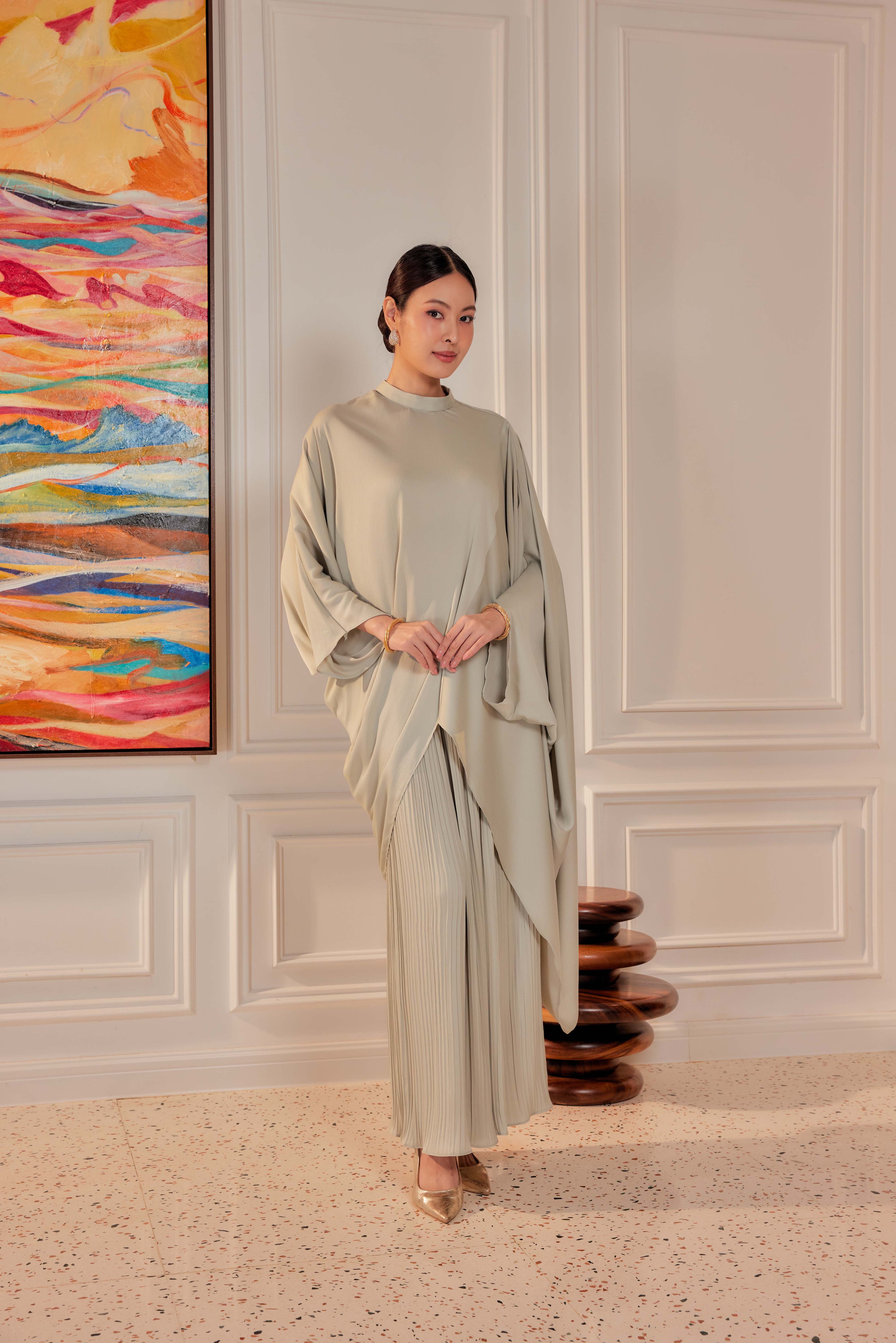 Chanela Full Sleeve Kurung with Pleated Skirt Set