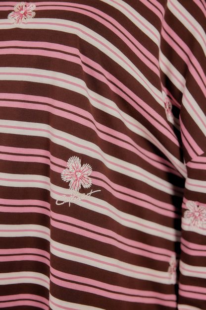 Striped Embroidered Cotton Relaxed Reversible Tee