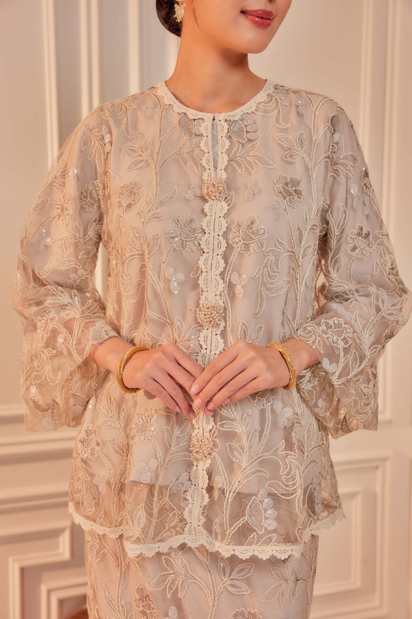 Silver Greige - Raia Embellished Kurung Lace Set (Full Lining)