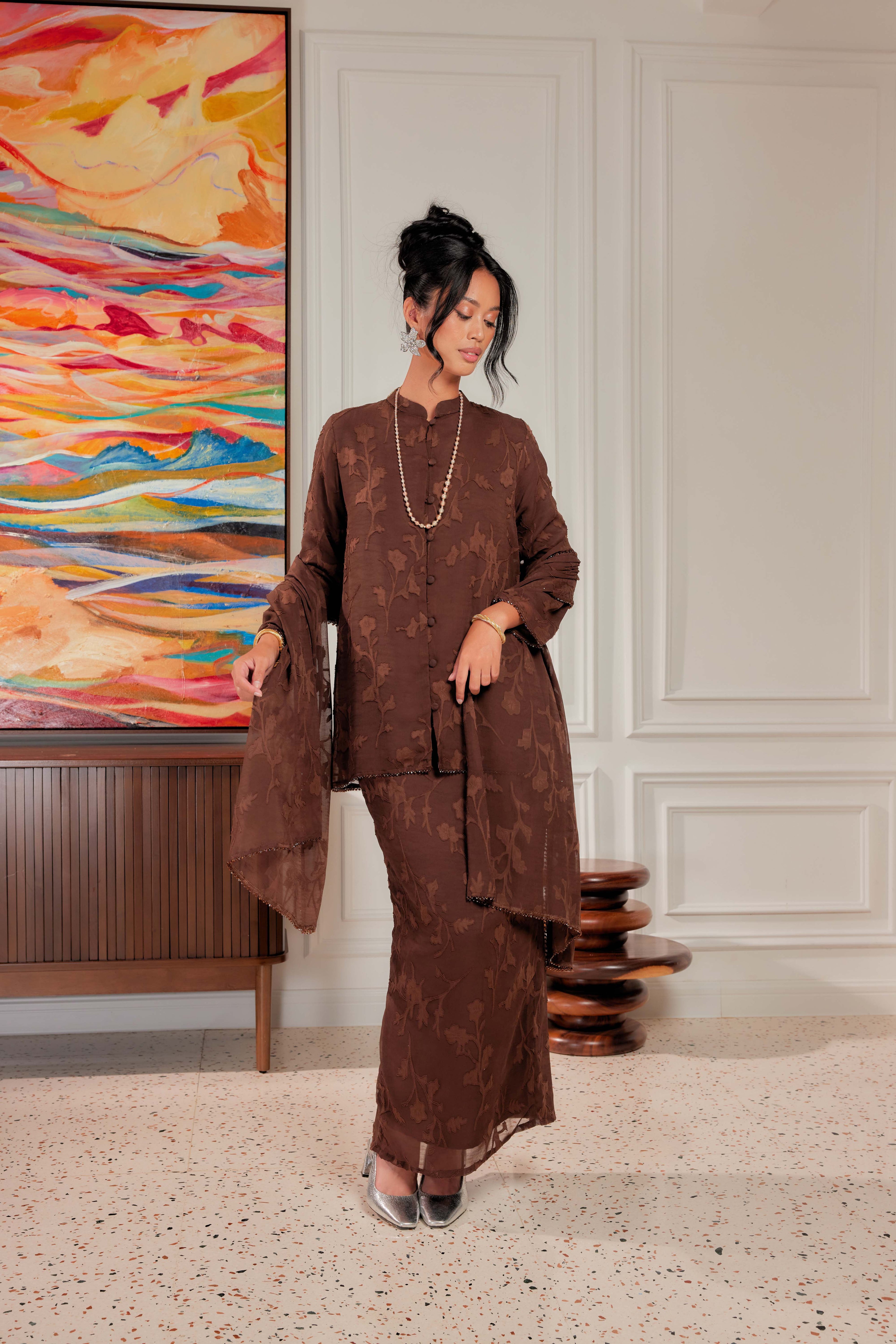 Indah Pelangi Kebarung in Cendana Perang – The Beaded Edition, Fully Lined