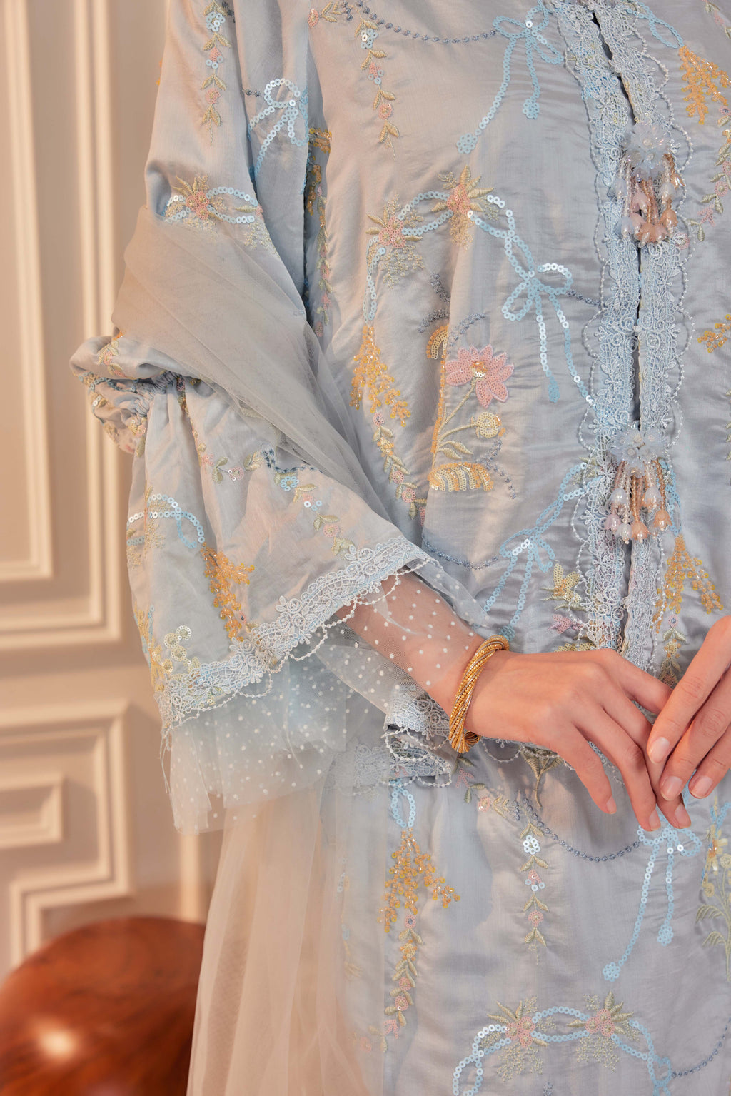 Bayu - Marni Beaded Embellished Kurung with Set of 3 Brooch (Fully Lined)