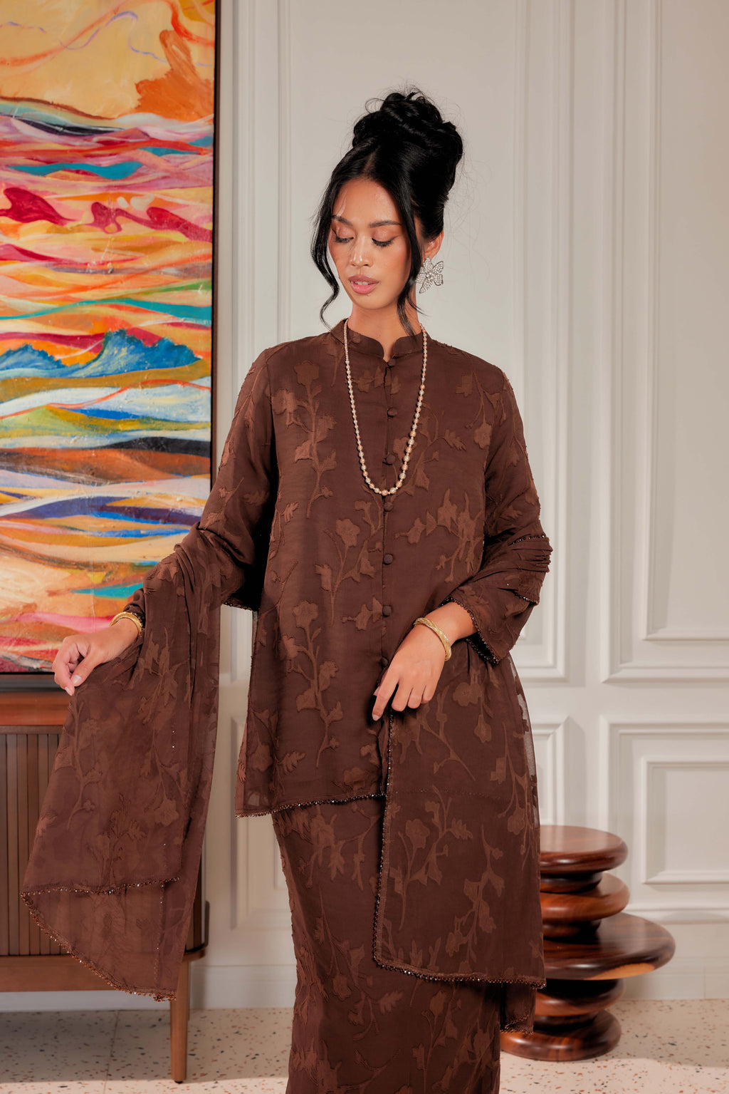 Indah Pelangi Kebarung in Cendana Perang – The Beaded Edition, Fully Lined