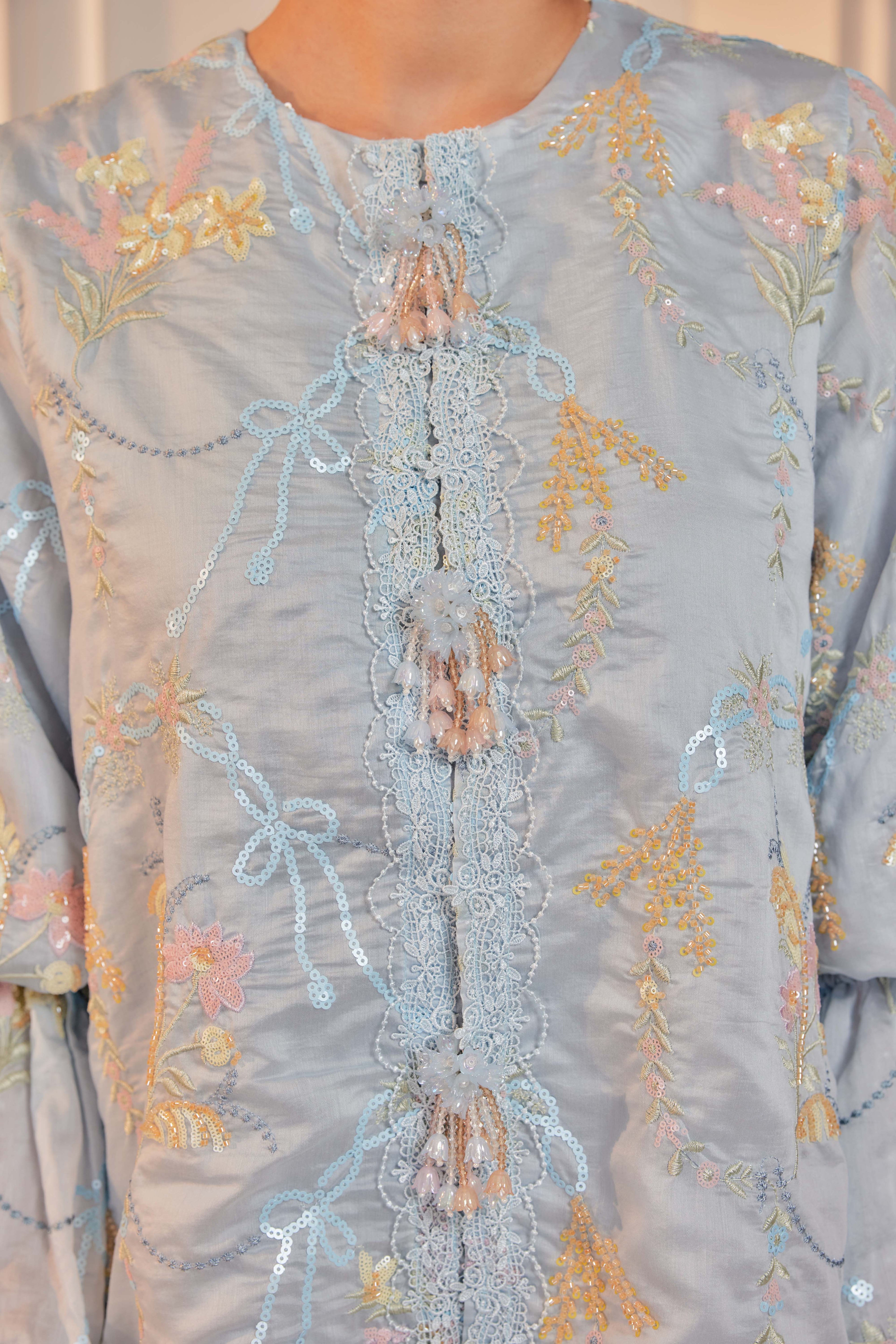 Bayu - Marni Beaded Embellished Kurung with Set of 3 Brooch (Fully Lined)