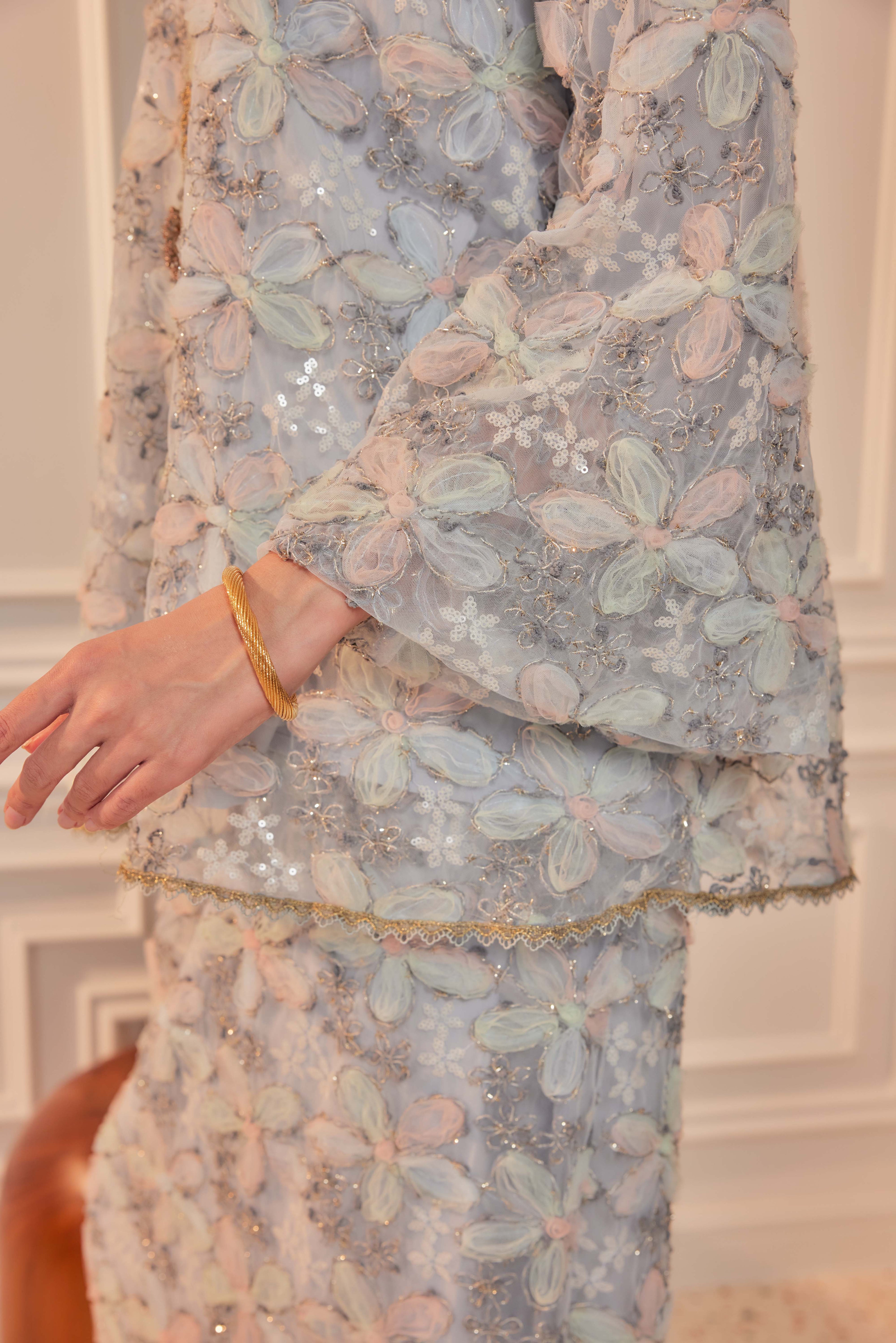 Ash Blue - Raia Embellished Lace Kurung (Full Lining)