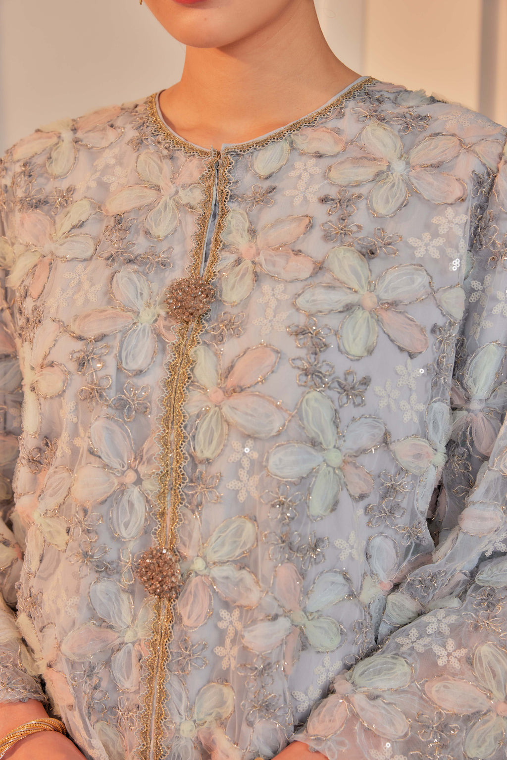 Ash Blue - Raia Embellished Lace Kurung (Full Lining)