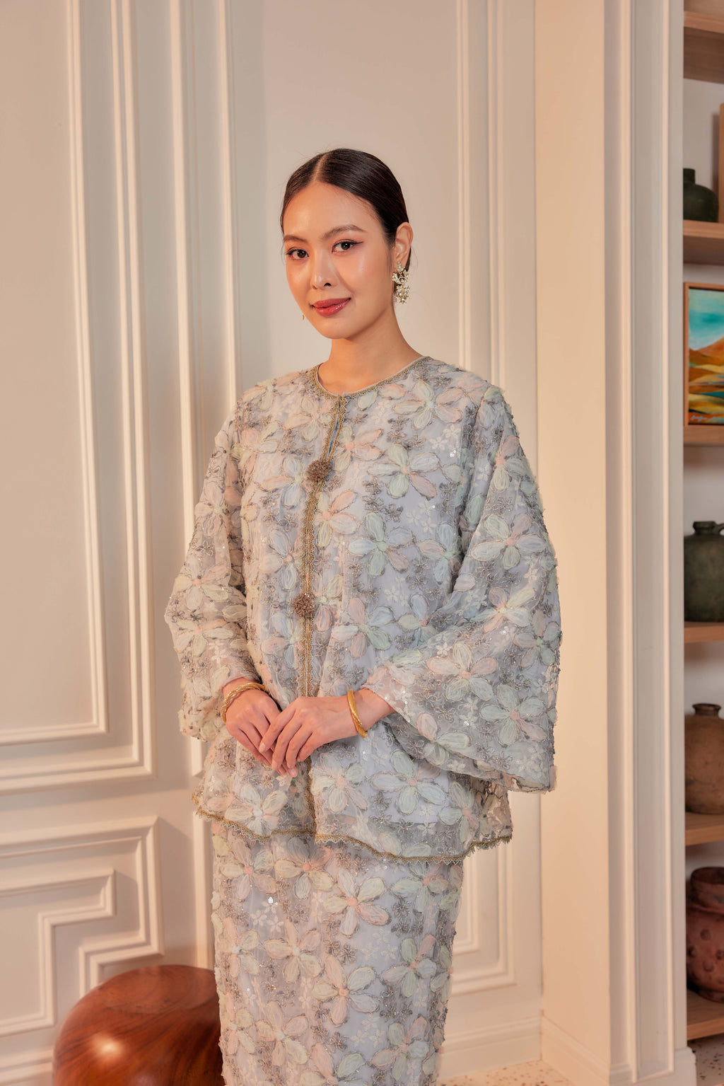 Ash Blue - Raia Embellished Lace Kurung (Full Lining)