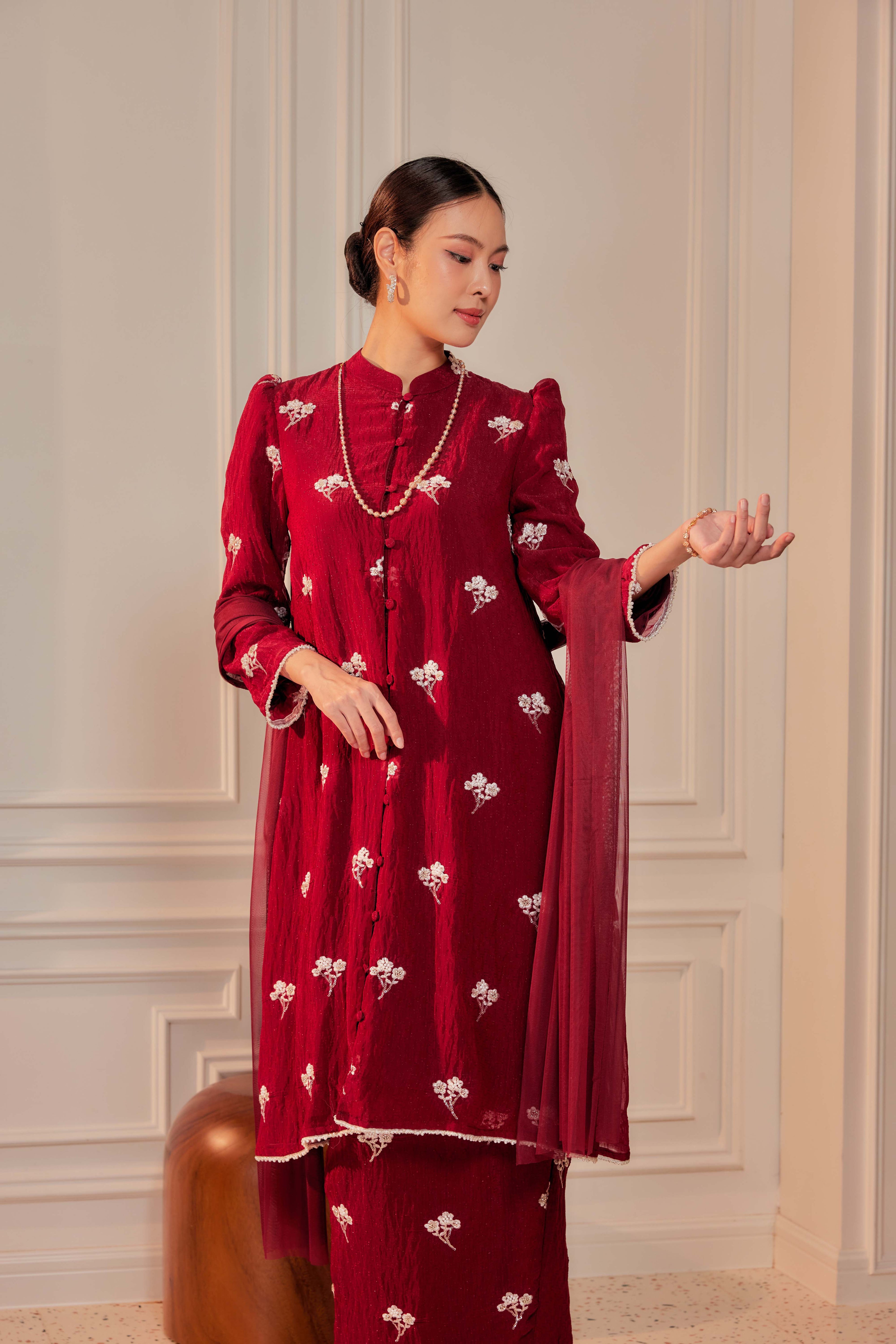 Delima - Mutiara Embellished Kebarung Set (Full Lining)