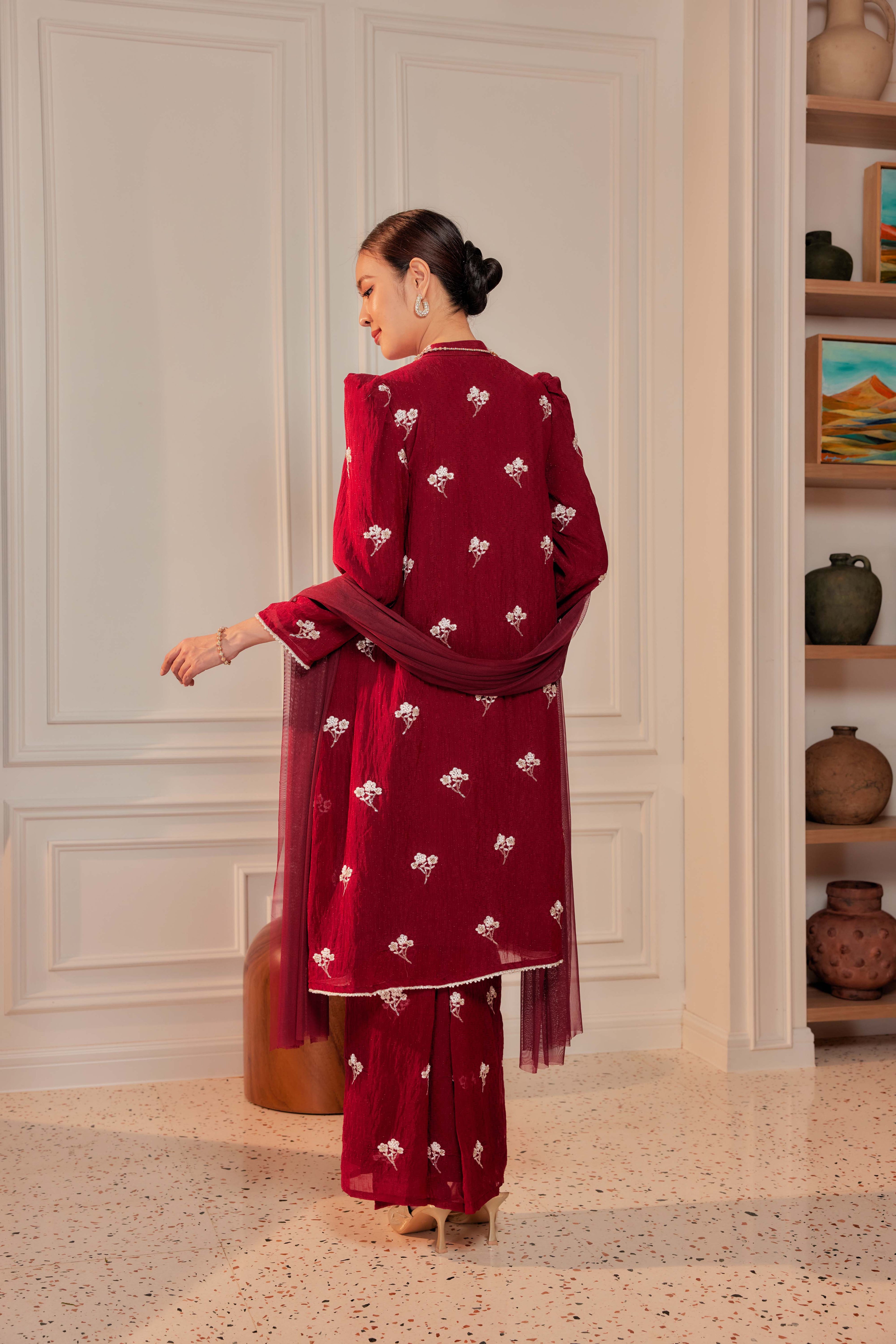 Delima - Mutiara Embellished Kebarung Set (Full Lining)