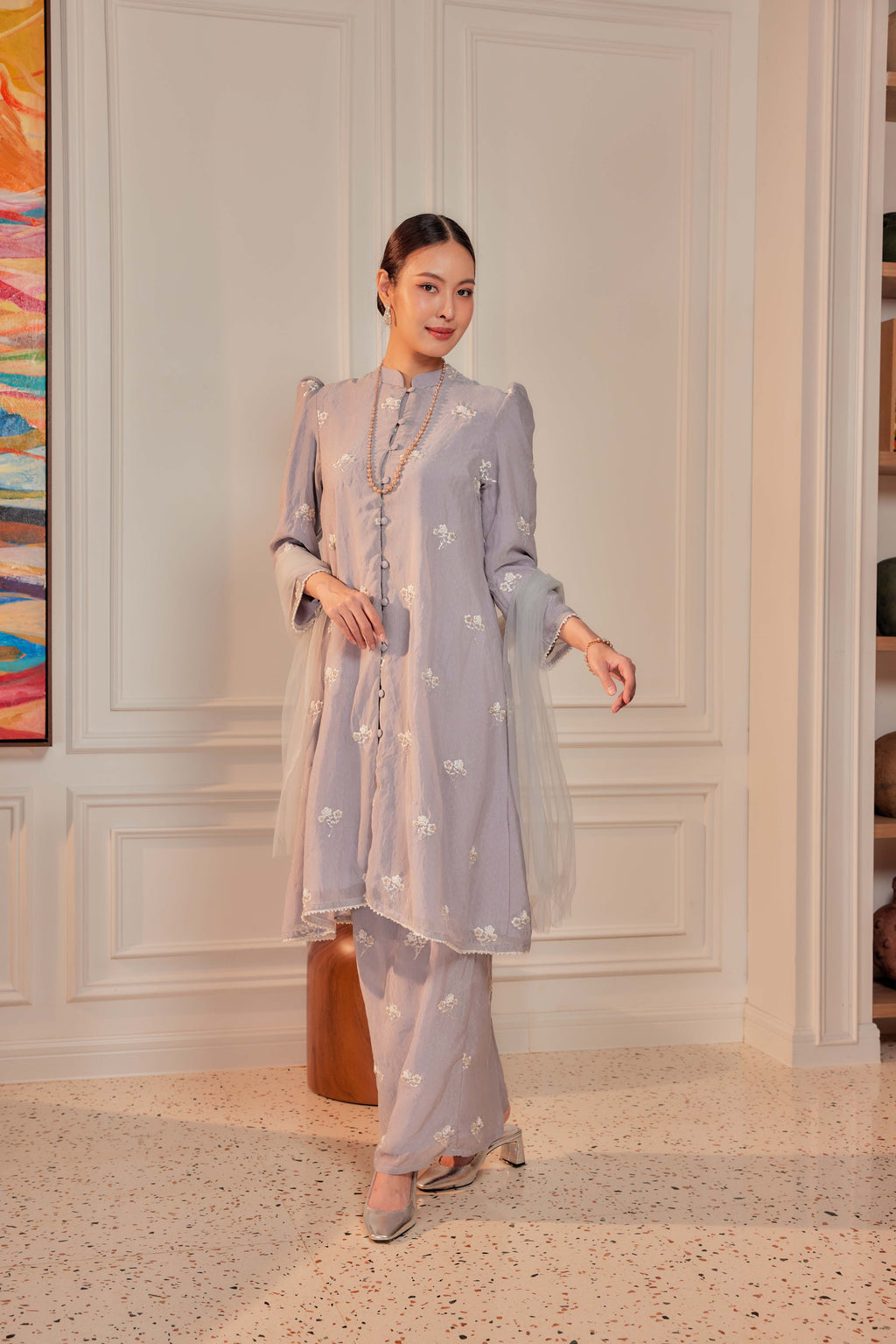 Perak - Mutiara Embellished Kebarung Set (Full Lining)