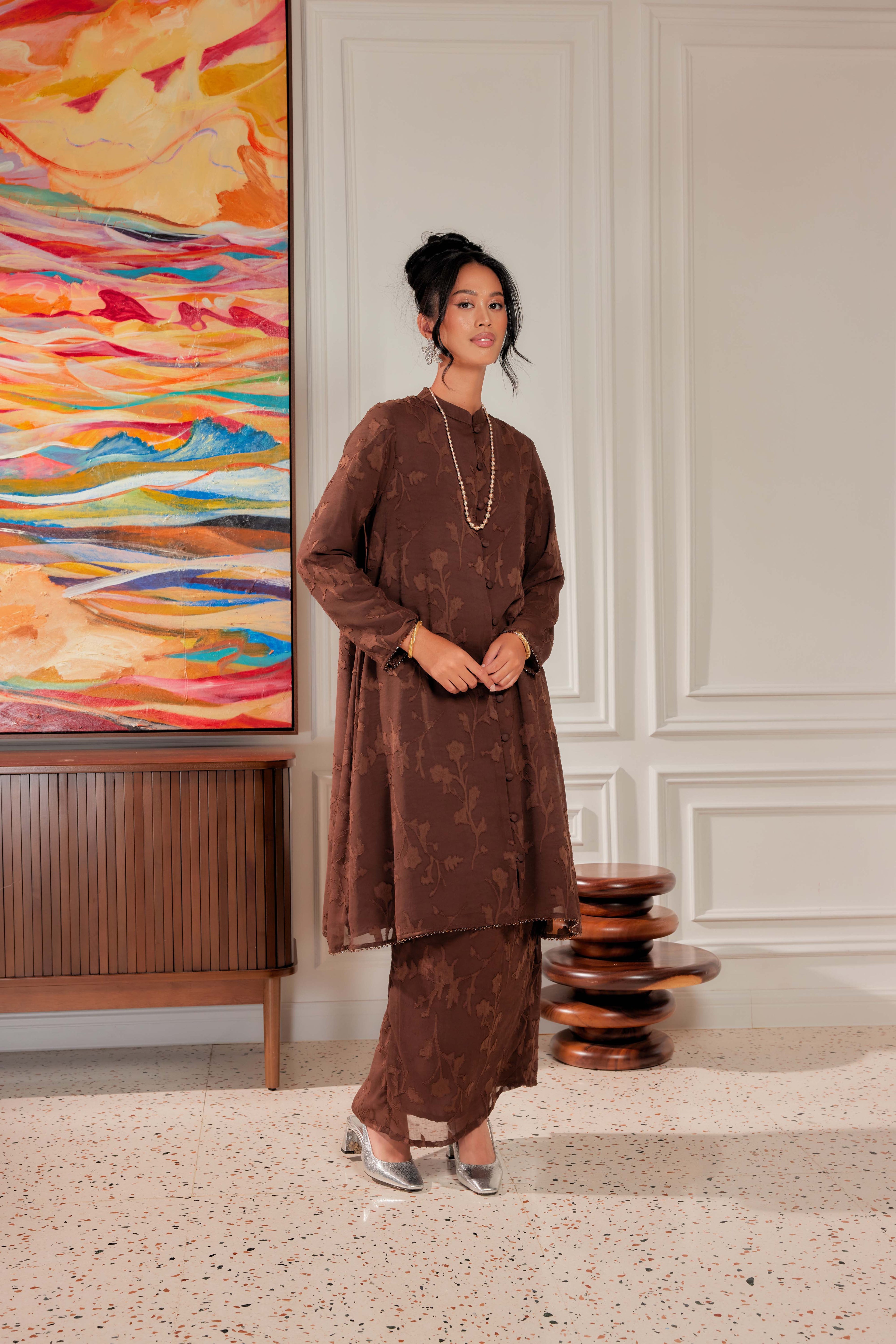 Indah Pelangi Kebarung in Cendana Perang – The Beaded Edition, Fully Lined