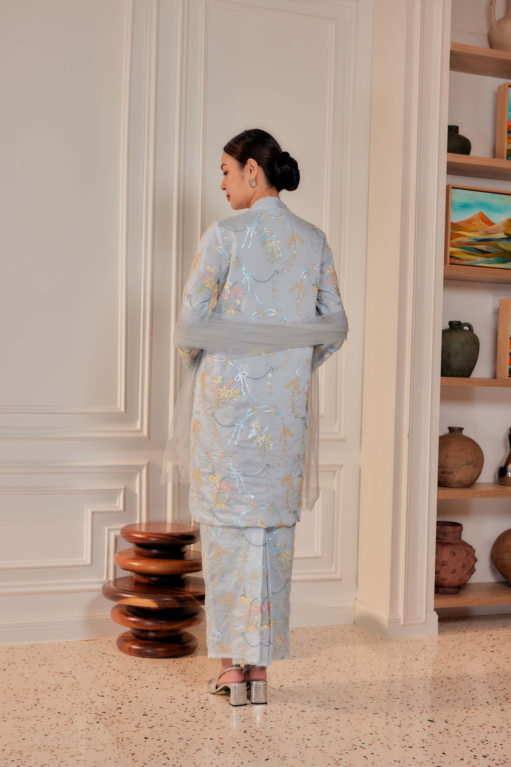 Bayu - Marni Kebarung With Embellishments & Set of 3 Brooch (Fully Lined)